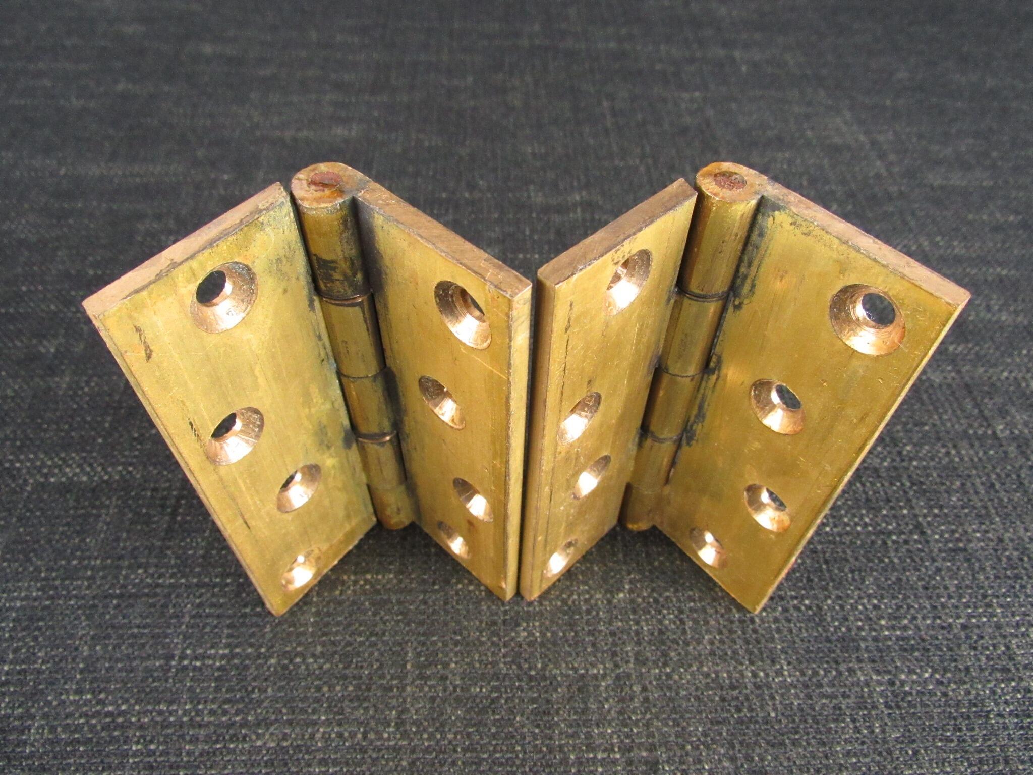 Pair of Solid Drawn Brass Butt Hinges - 4 by 3 inch