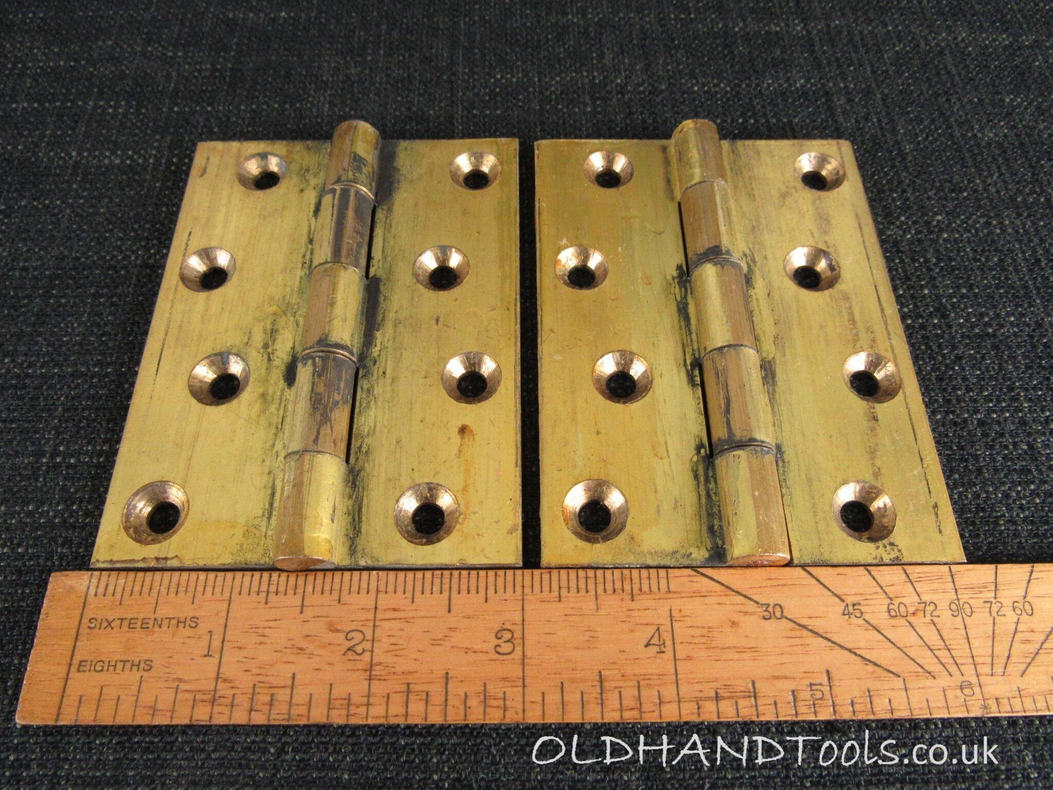 Pair of Solid Drawn Brass Butt Hinges - 4 by 3 inch