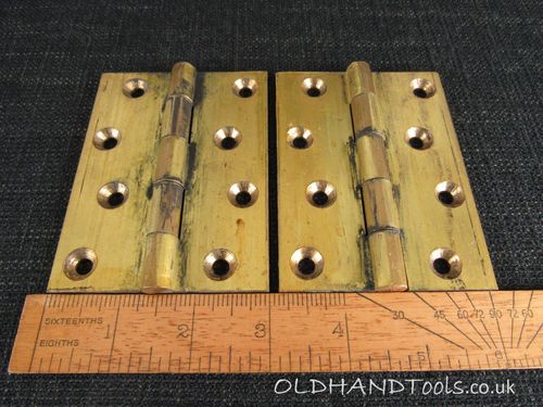 Pair of Solid Drawn Brass Butt Hinges - 4 by 3 inch