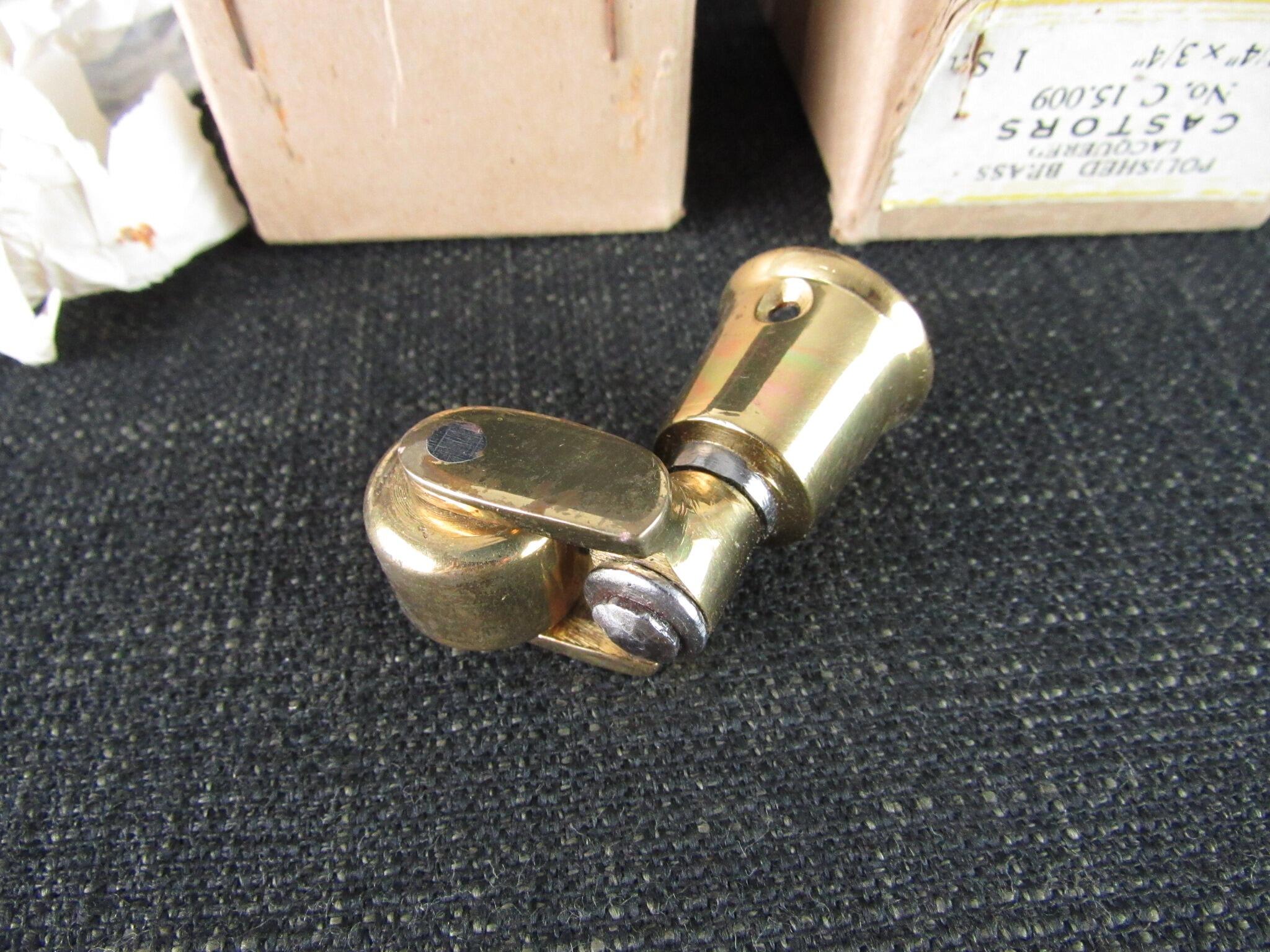 Set of 4 Vintage Polished Brass Castors - 3/4 x 3/4 inch