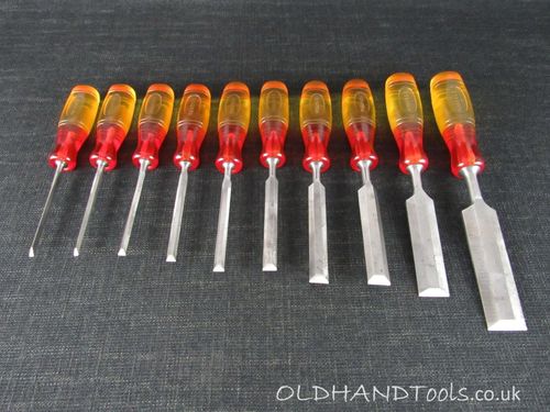 Graduated Set of 10 MARPLES Splitproof Bevel Edge Chisels