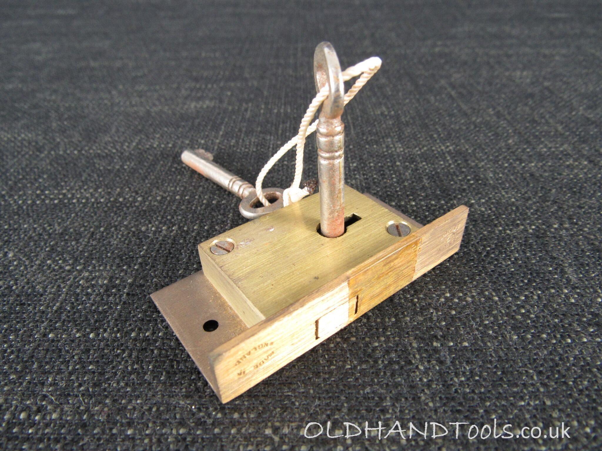 Vintage Brass Cabinet or Cupboard Lock with Hooked Bolt - New Old Stock
