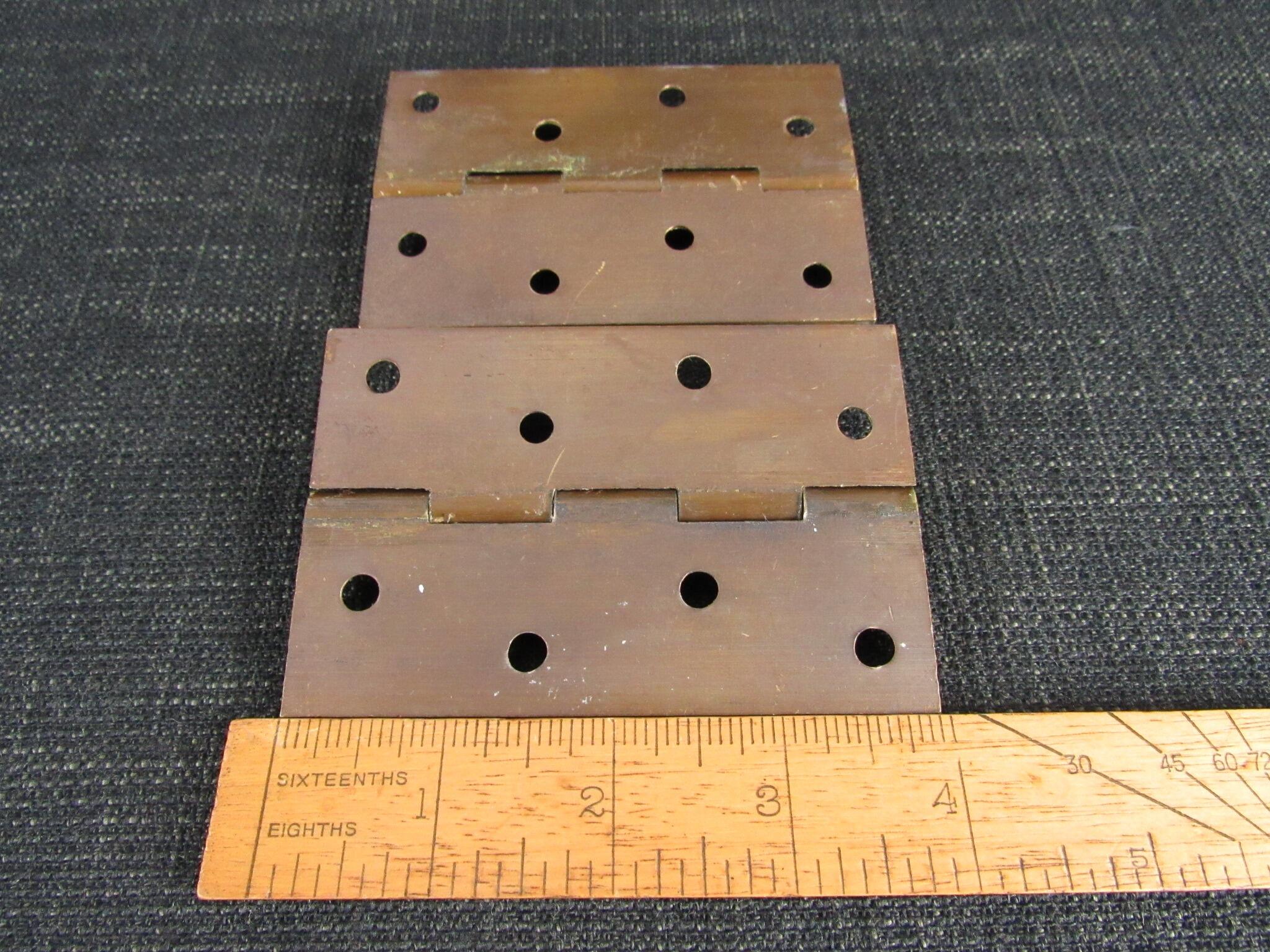 Pair of Solid Drawn Brass Butt Hinges - 4 by 2 5/8 inch