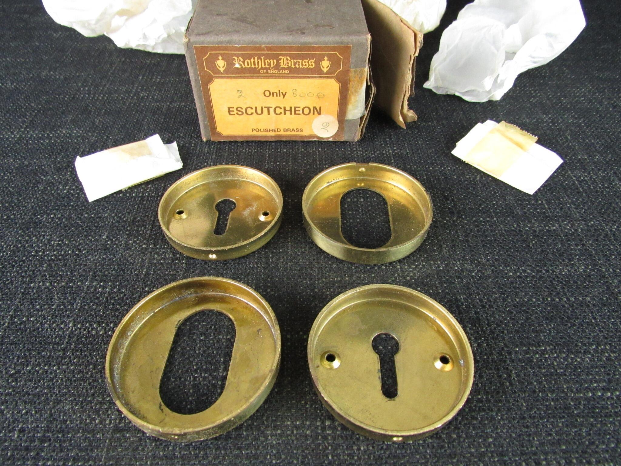 2 x ROTHLEY BRASS Polished Brass Escutcheons - New Old Stock