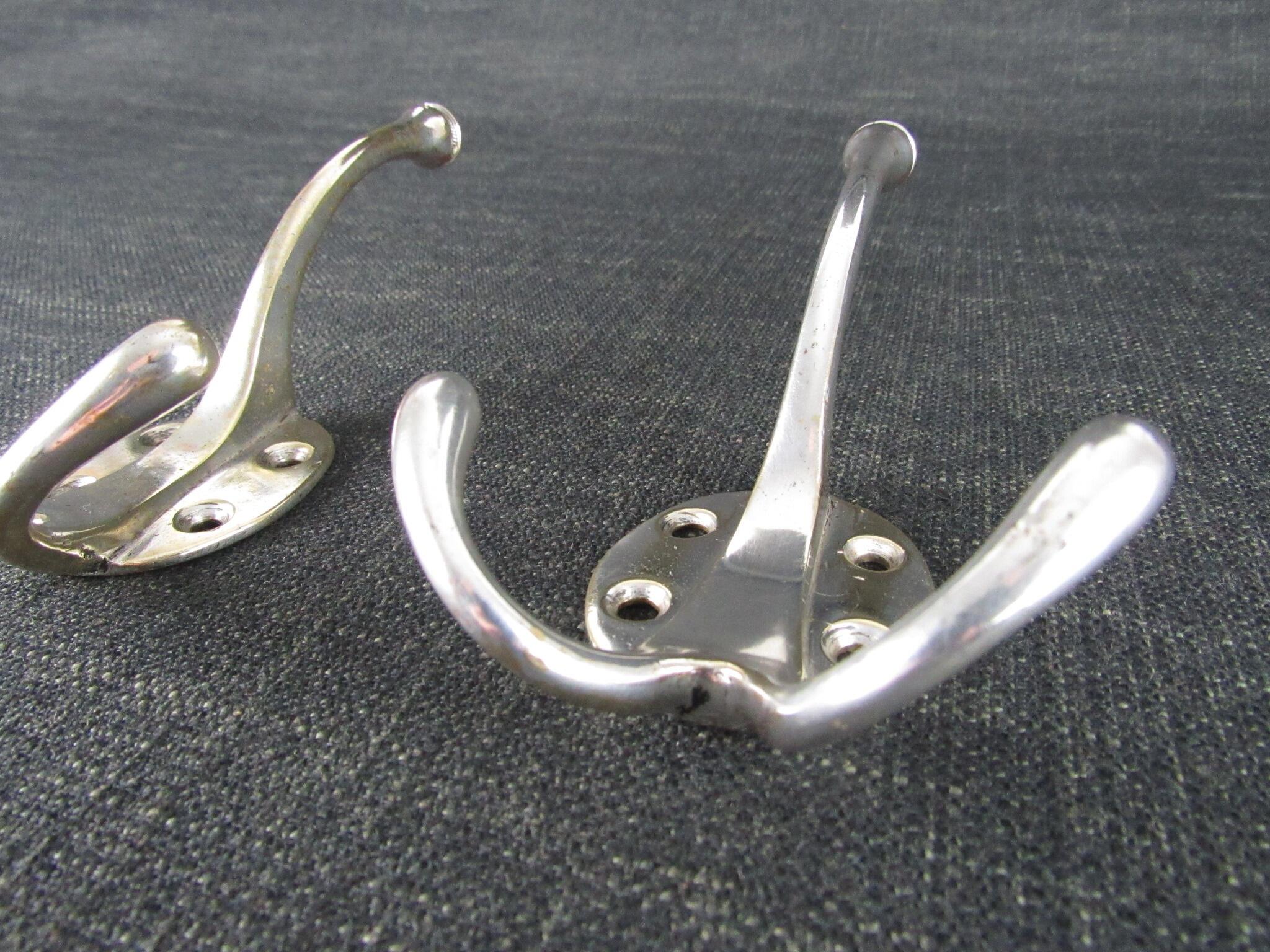 2 Vintage Hat & Coat Hooks - Nickel Plated Brass
