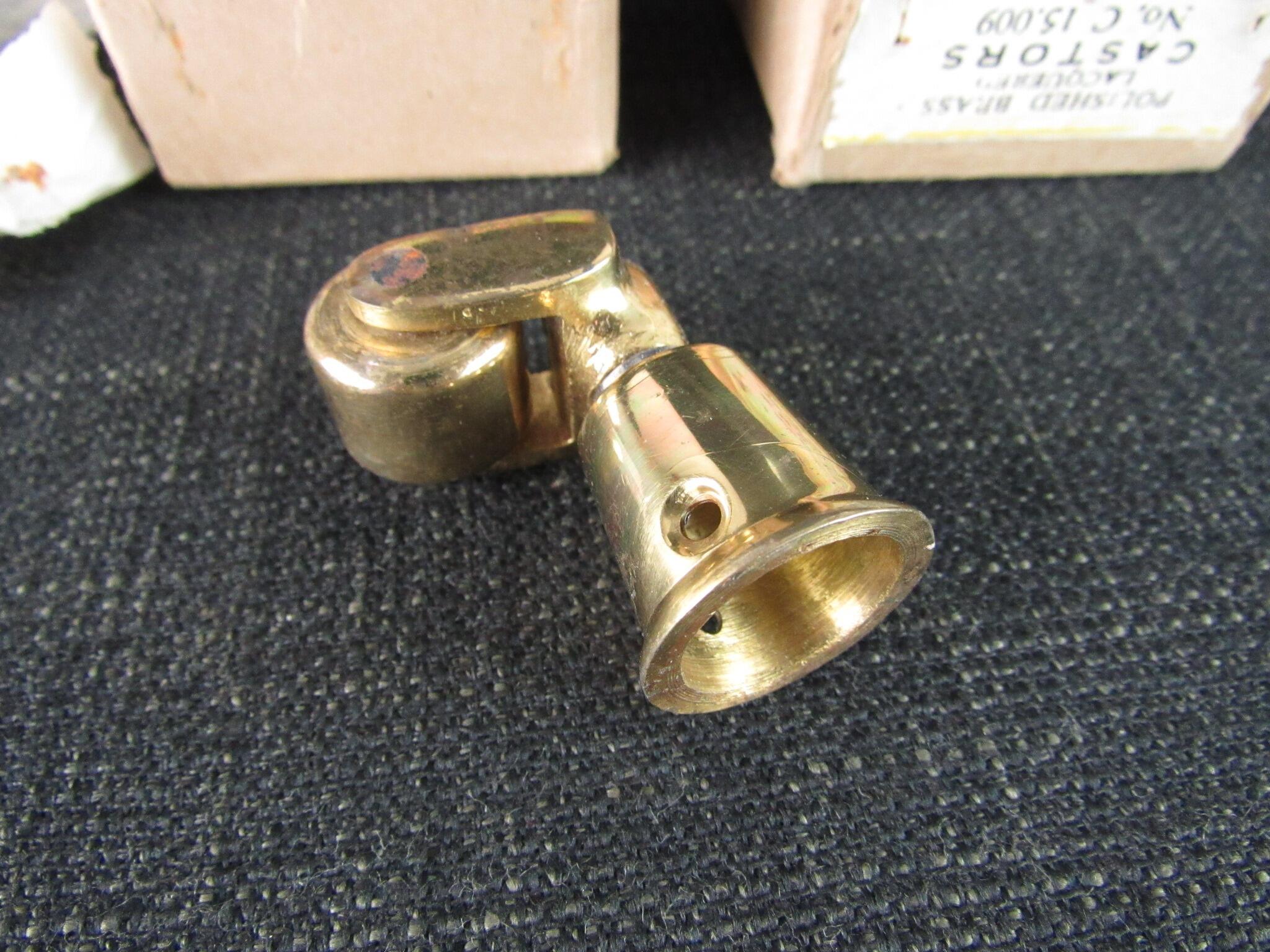 Set of 4 Vintage Polished Brass Castors - 3/4 x 3/4 inch
