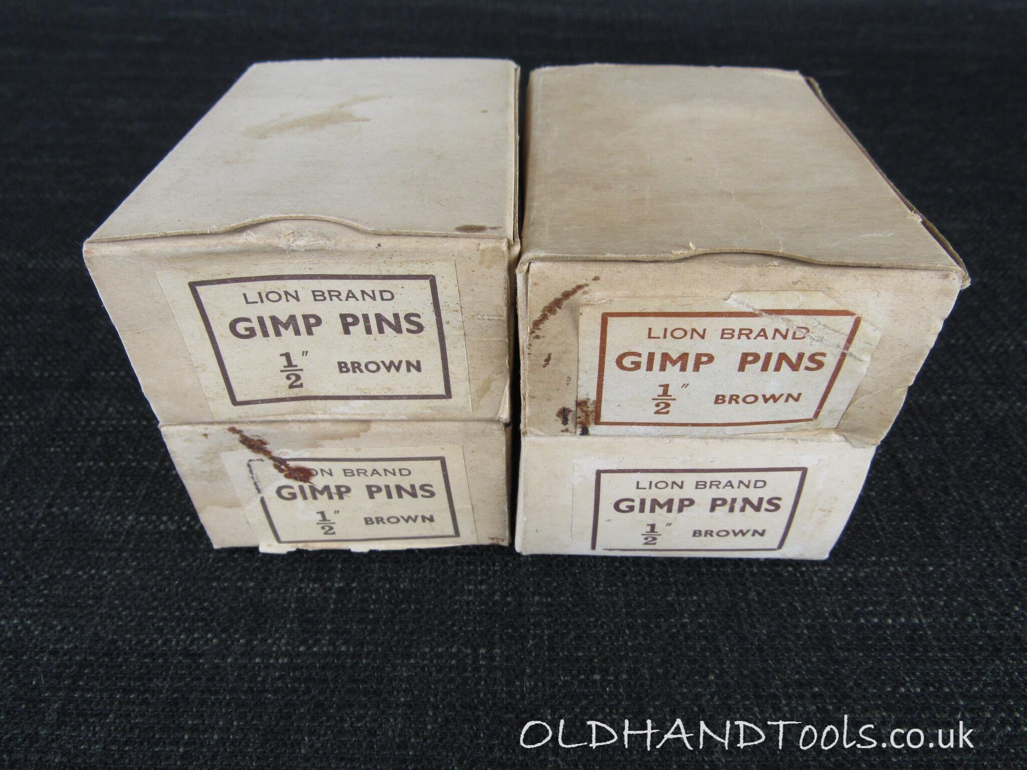 4 Boxes of Vintage LION Brand Gimp Pins - 1/2 inch Brown