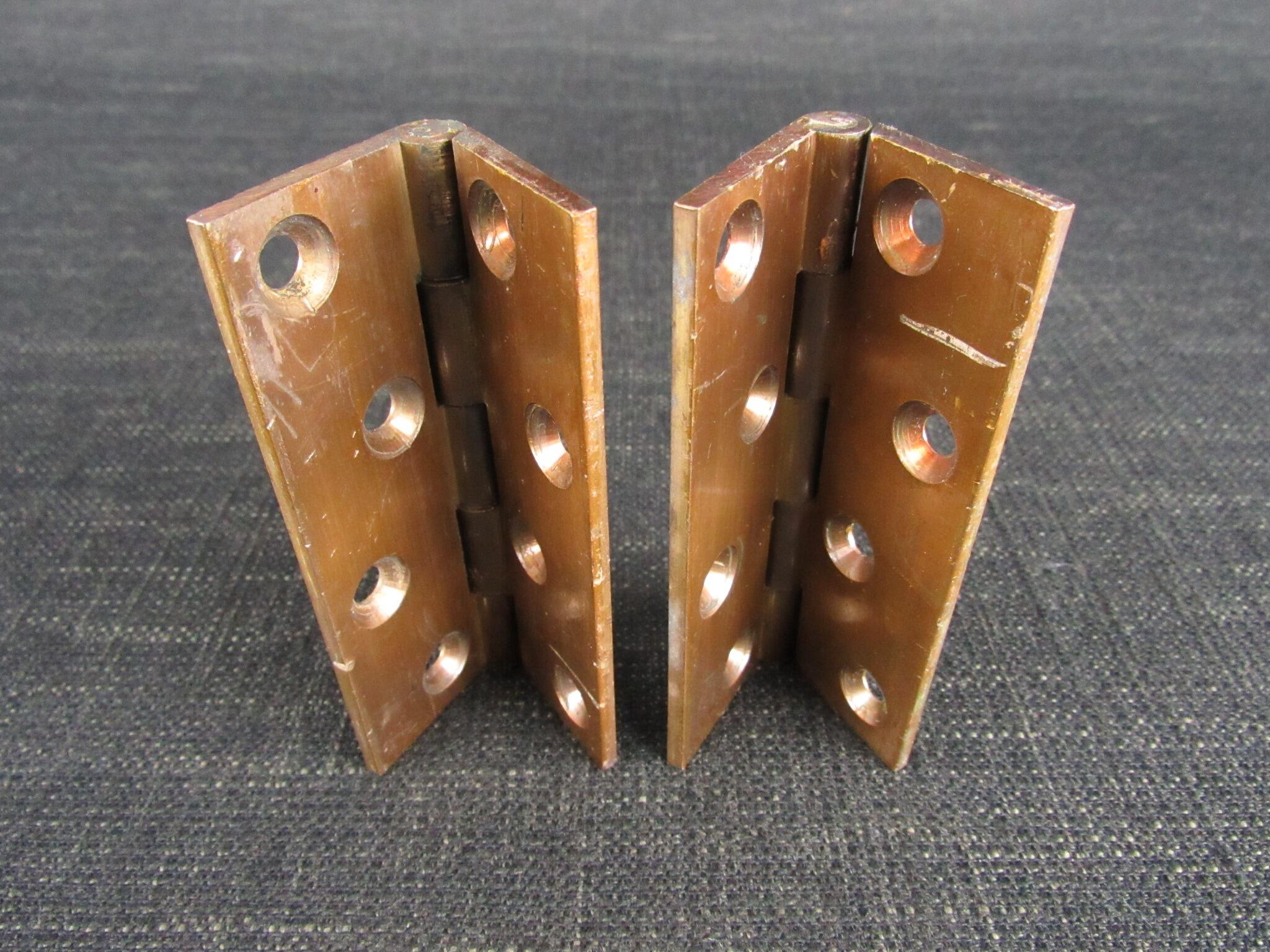 Pair of Solid Drawn Brass Butt Hinges - 4 by 2 5/8 inch