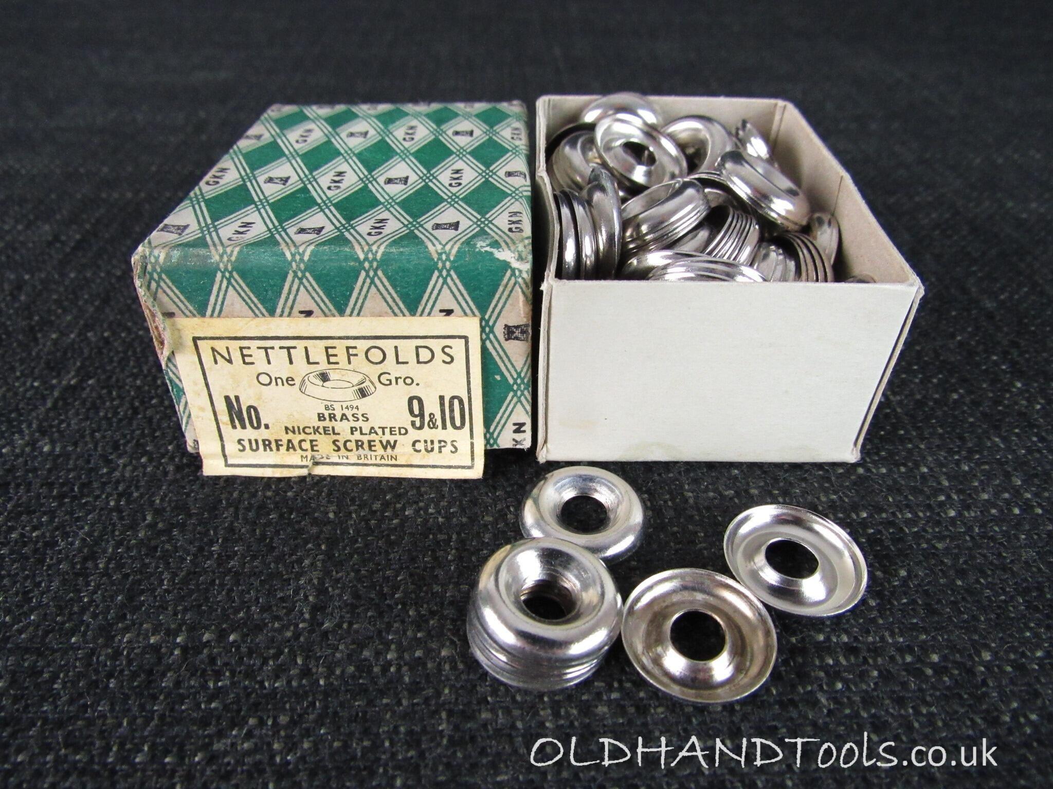 NETTLEFOLDS Nickel Plated Brass Surface Screw Cups - Size 9 & 10