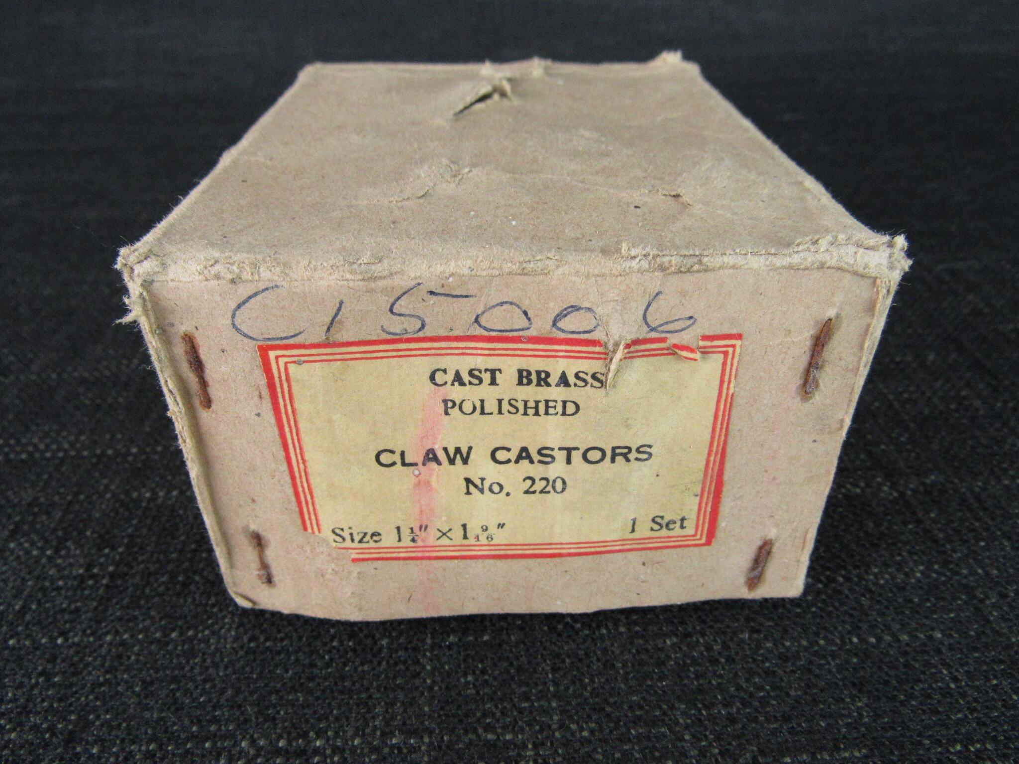 Set of 4 No 220 Vintage Polished Claw Castors - 1 1/4 x 1 9/16 inch