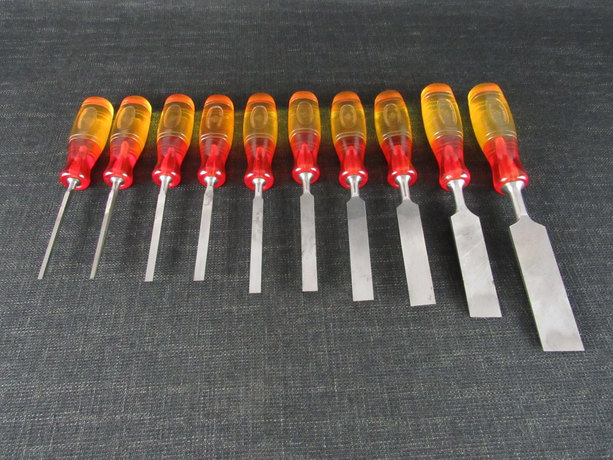 Graduated Set of 10 MARPLES Splitproof Bevel Edge Chisels