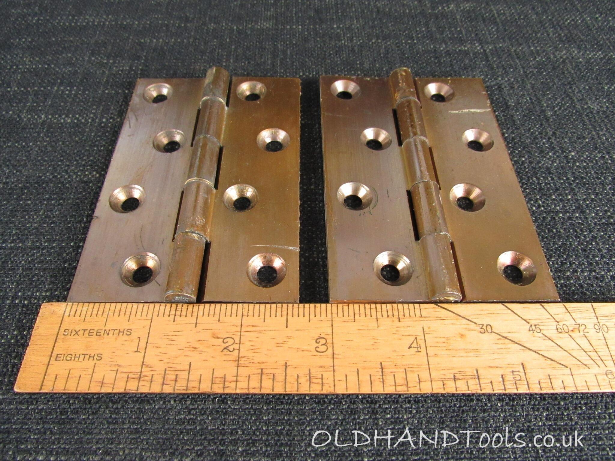 Pair of Solid Drawn Brass Butt Hinges - 4 by 2 5/8 inch