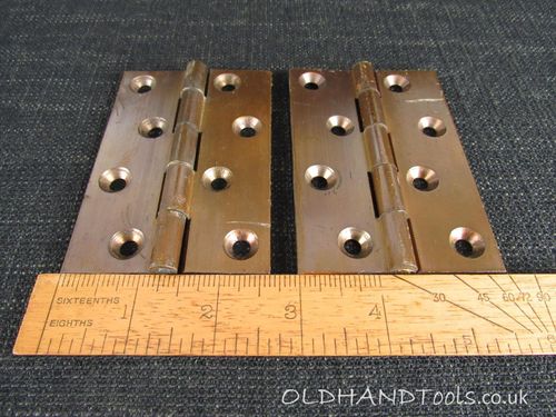 Pair of Solid Drawn Brass Butt Hinges - 4 by 2 5/8 inch