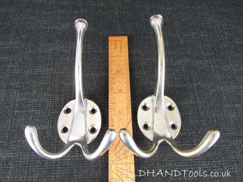 2 Vintage Hat & Coat Hooks - Nickel Plated Brass