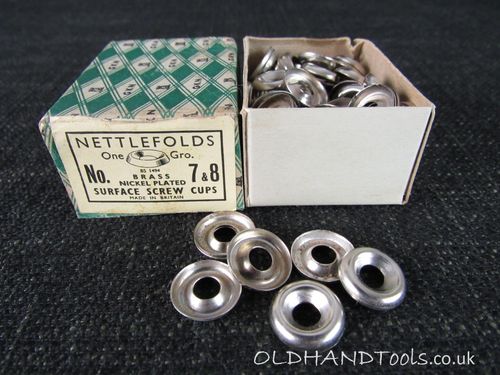 NETTLEFOLDS Nickel Plated Brass Surface Screw Cups - Size 7 & 8