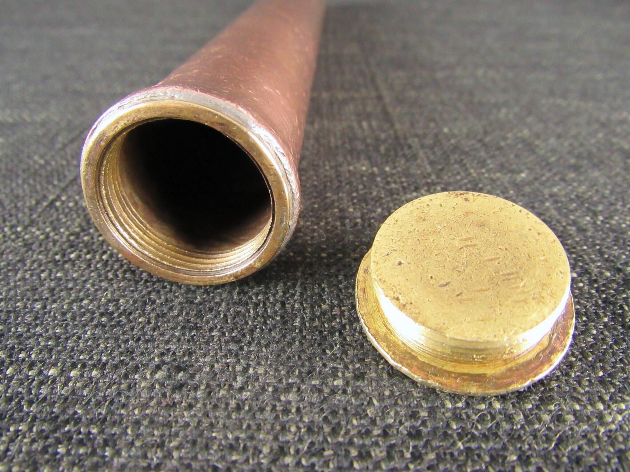 Heavy Copper Tube Container with Brass Top