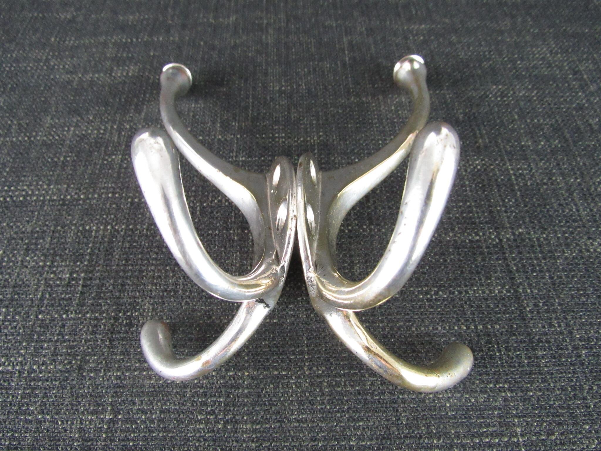 2 Vintage Hat & Coat Hooks - Nickel Plated Brass
