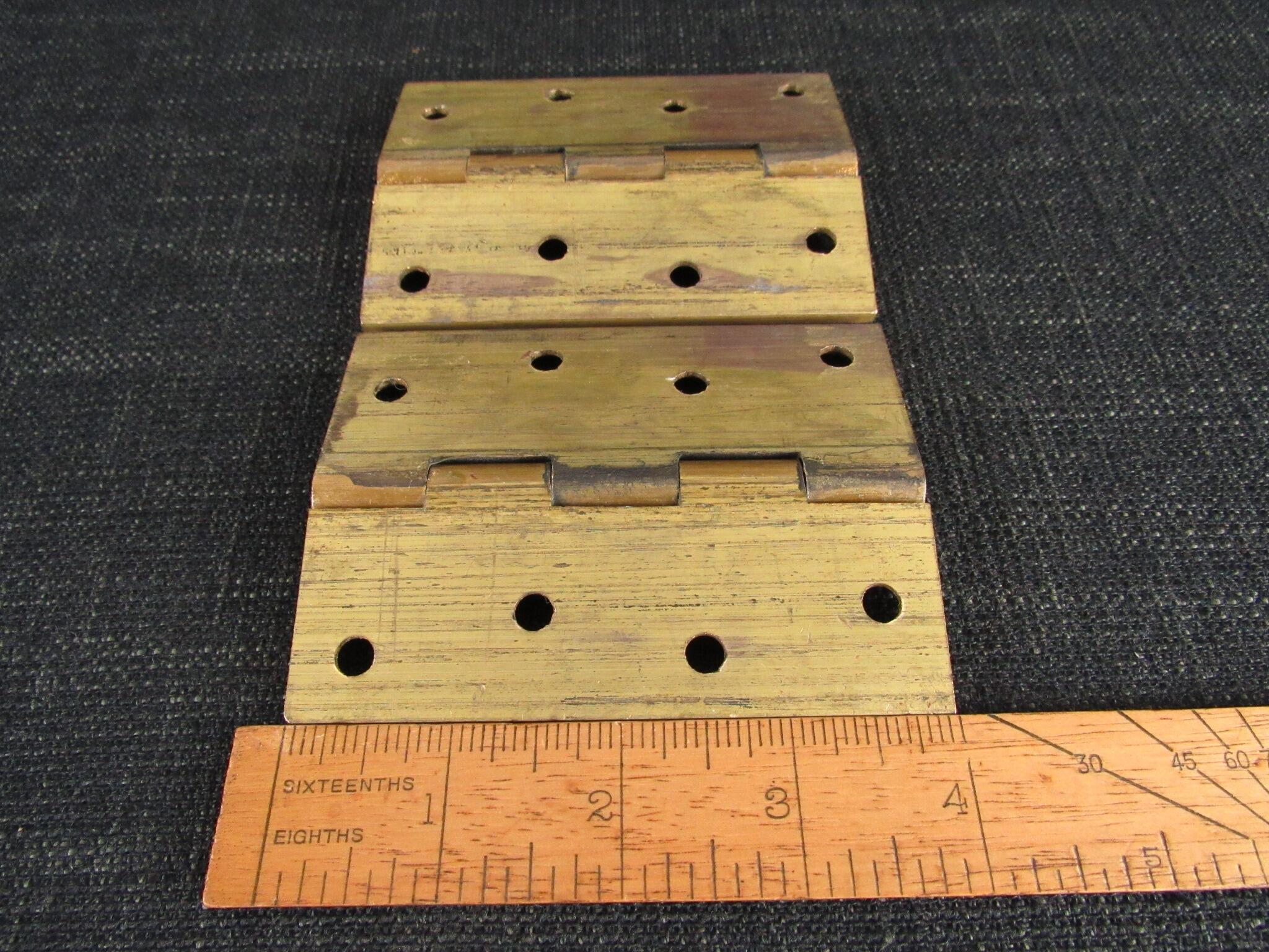 Pair of Solid Drawn Brass Butt Hinges - 4 by 3 inch