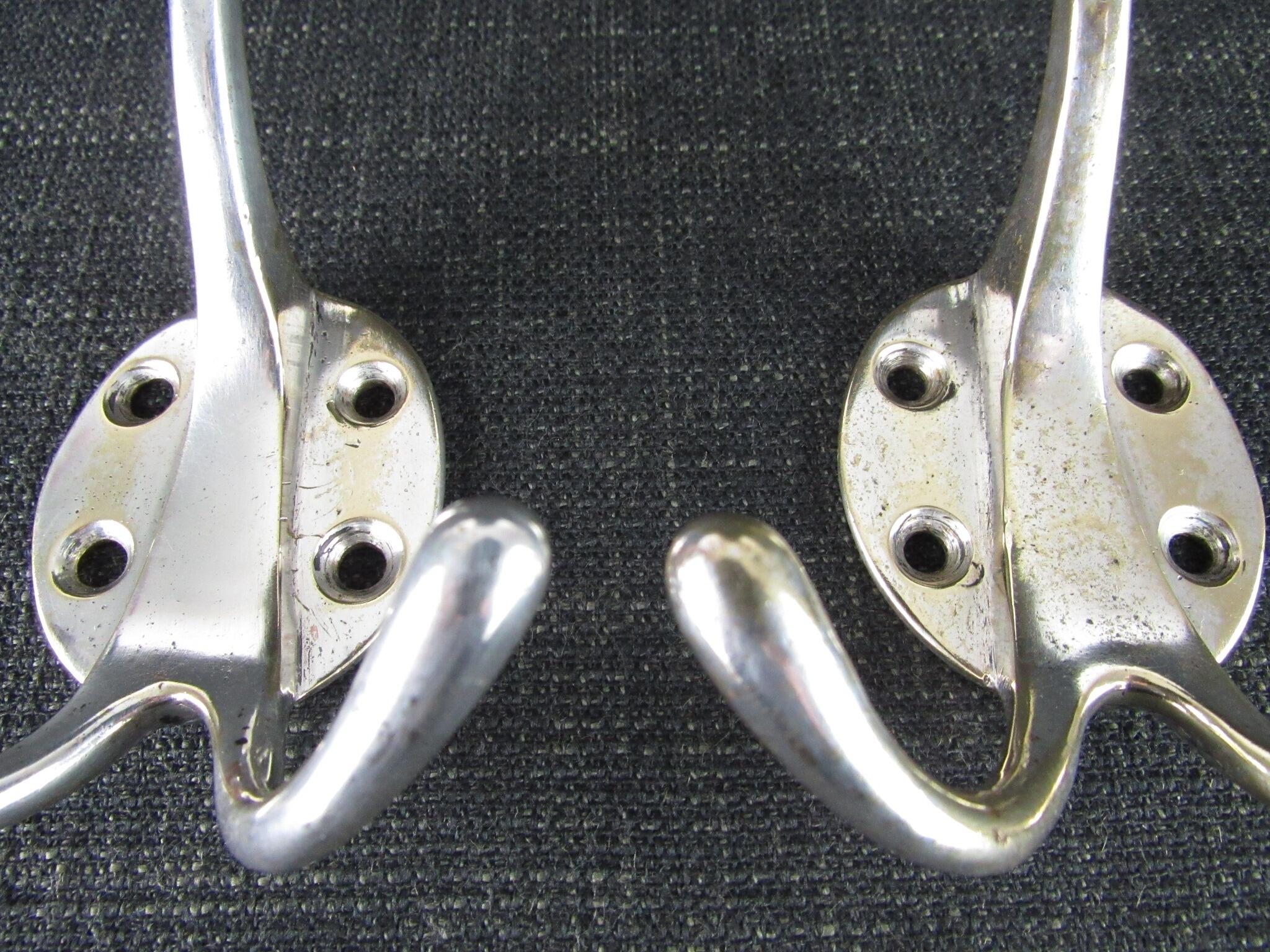 2 Vintage Hat & Coat Hooks - Nickel Plated Brass