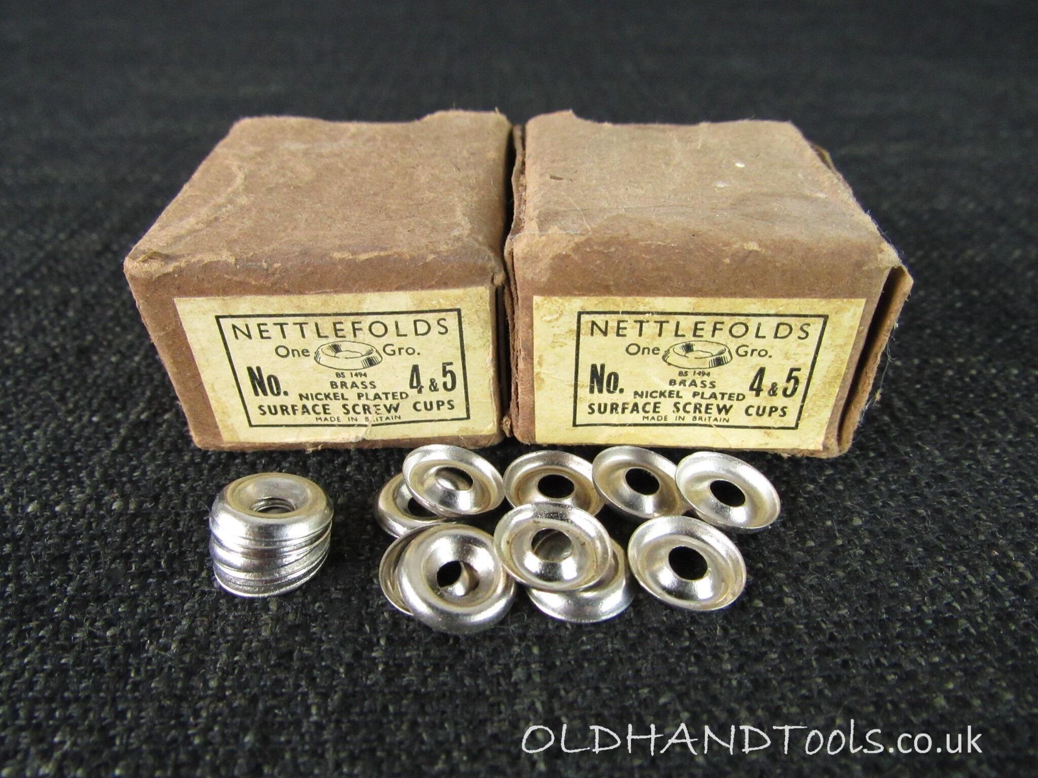 NETTLEFOLDS Nickel Plated Brass Surface Screw Cups - Size 4 & 5