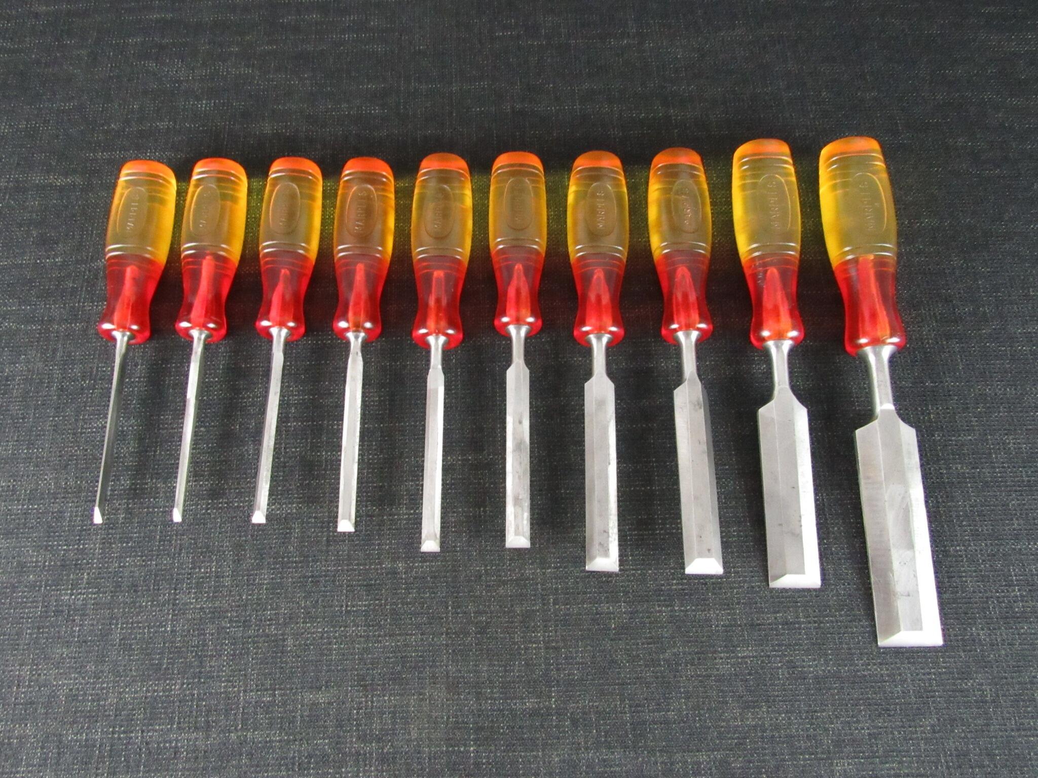 Graduated Set of 10 MARPLES Splitproof Bevel Edge Chisels