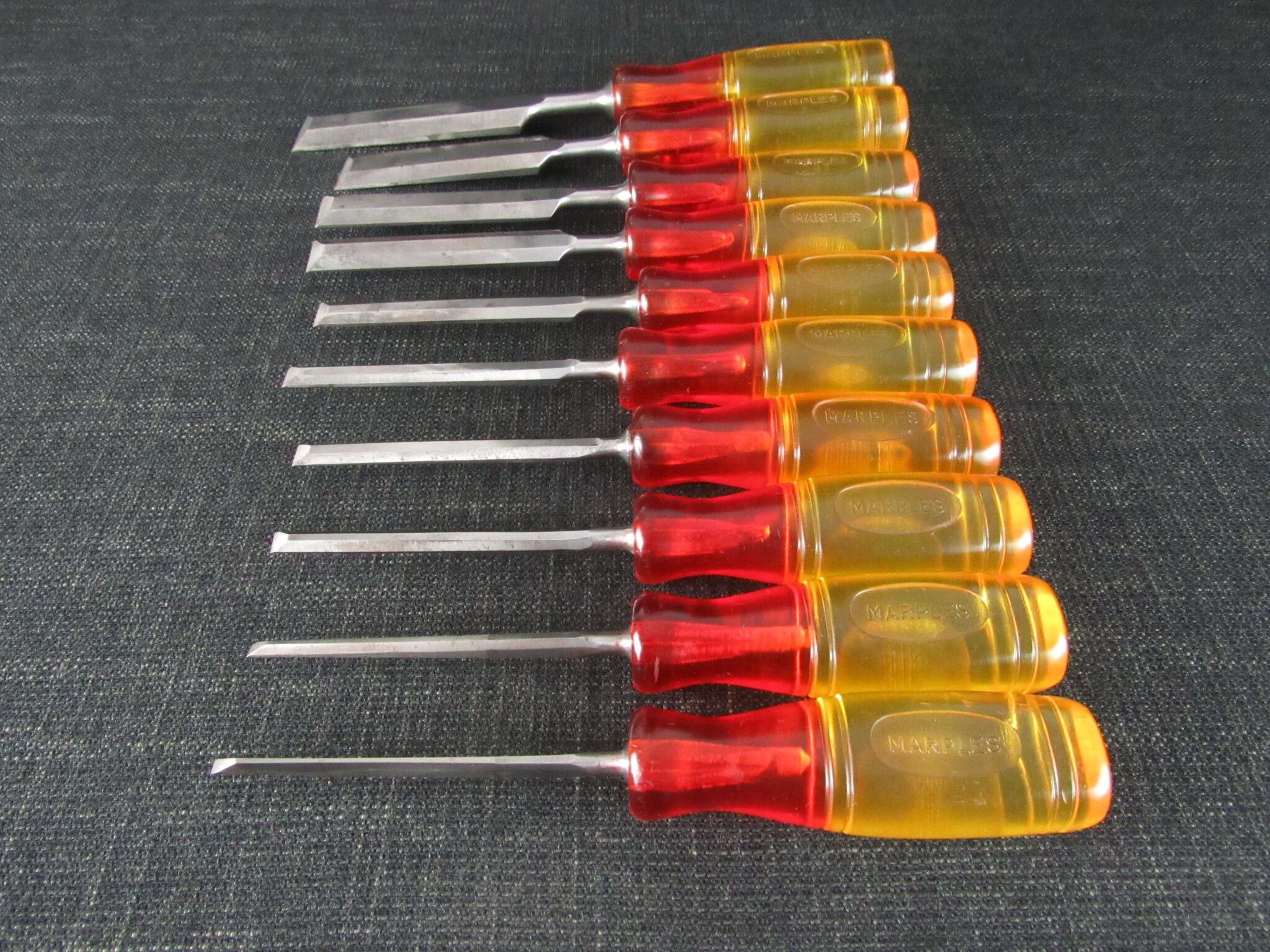 Graduated Set of 10 MARPLES Splitproof Bevel Edge Chisels