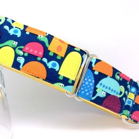 turtle dog collar, blue, green, yellow, orange