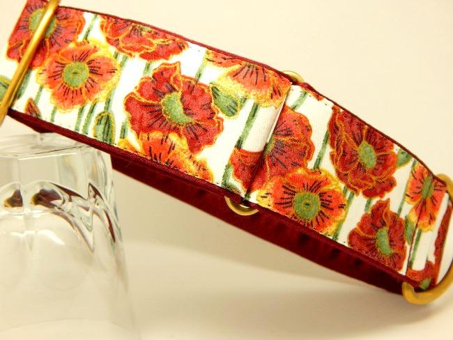 Orange and rust floral dog collar available as house and walking collars