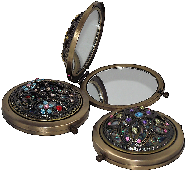 Vintage Chinese style compact mirrors with floral patterns,