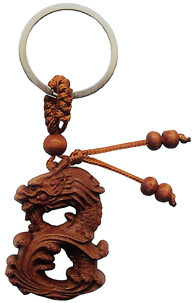 Chinese Dragon keyrings made from natural fruit wood,