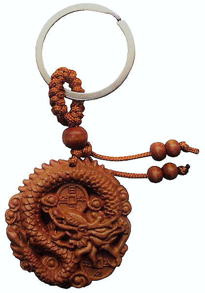 Chinese snake dragon keyrings with fruit wood beads,