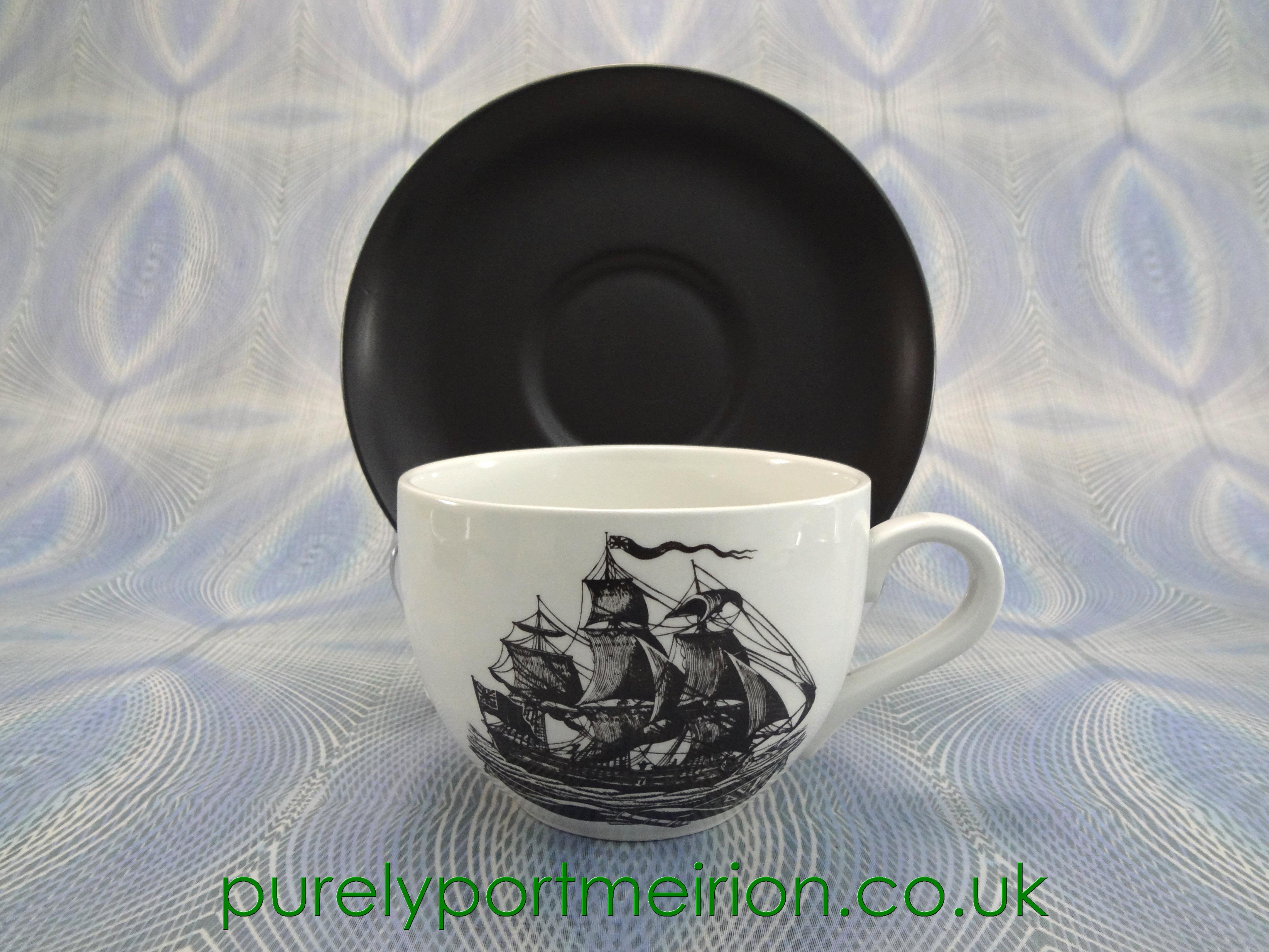 Portmeirion Sailing Ships Vintage White Jumbo Cup And Black Saucer, SSS24