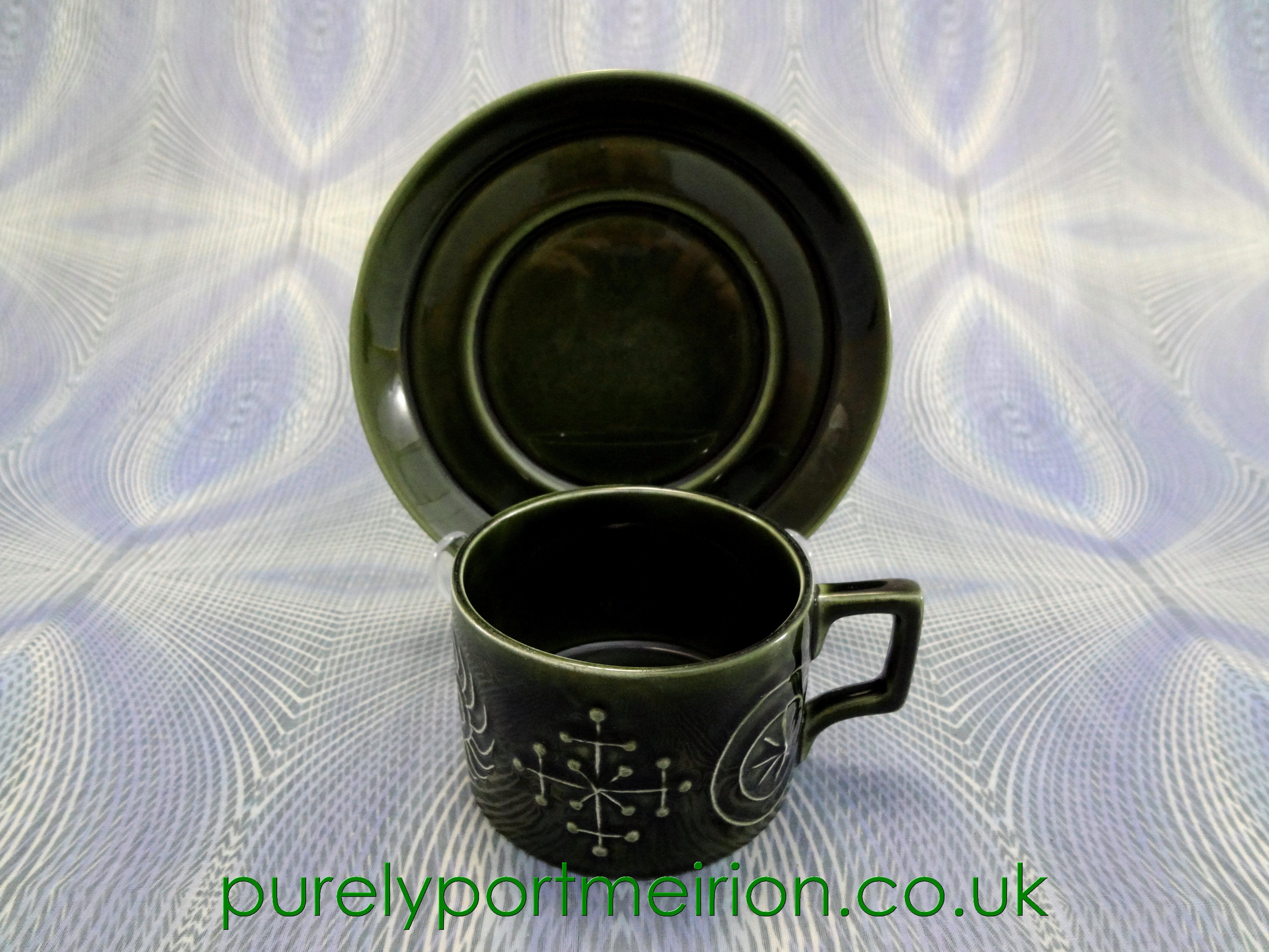 Portmeirion Pottery Totem Olive Green Teacup And Saucer, TTO22-24