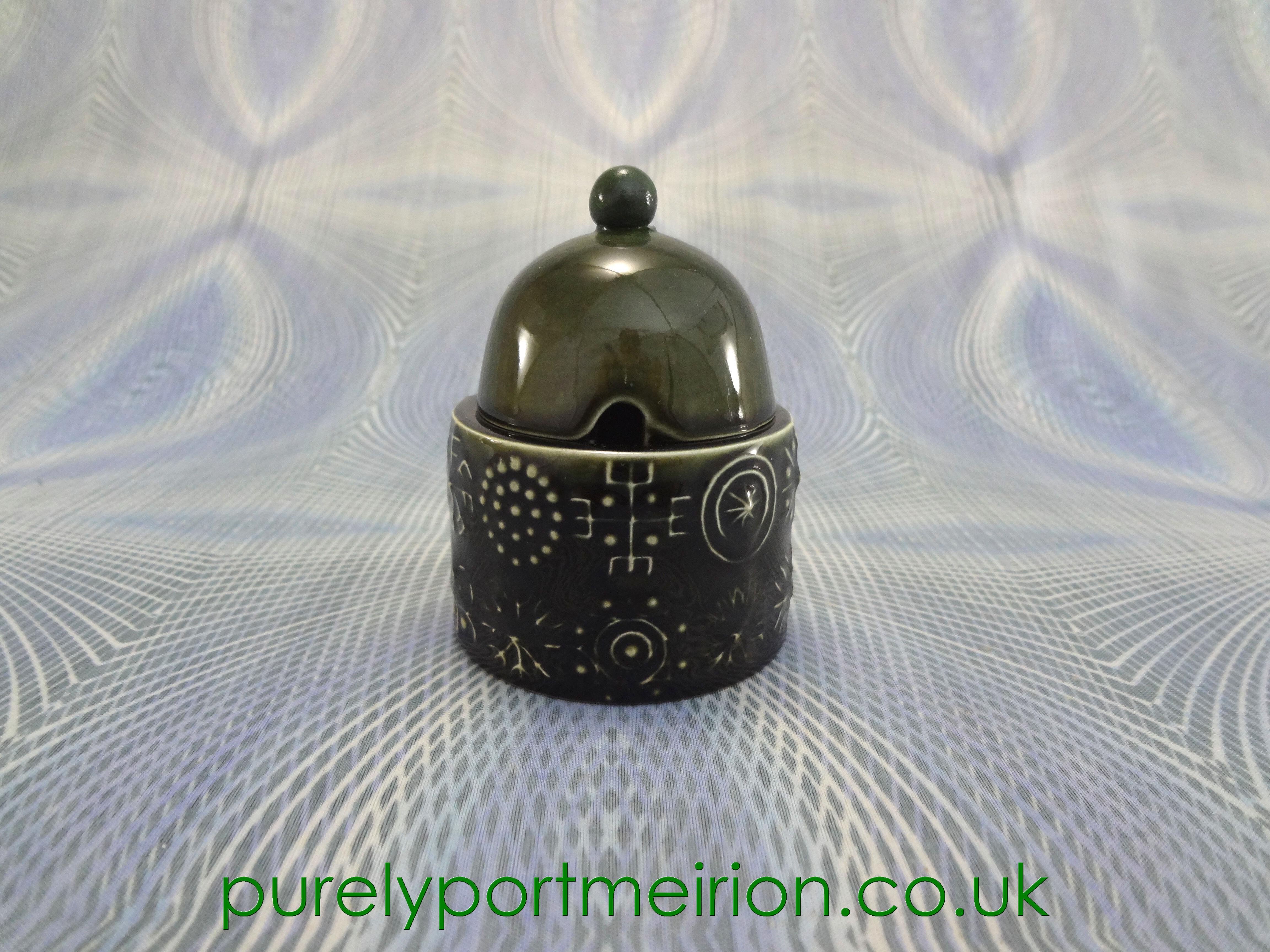Portmeirion Pottery Totem Olive Green Mustard Pot, TTO25