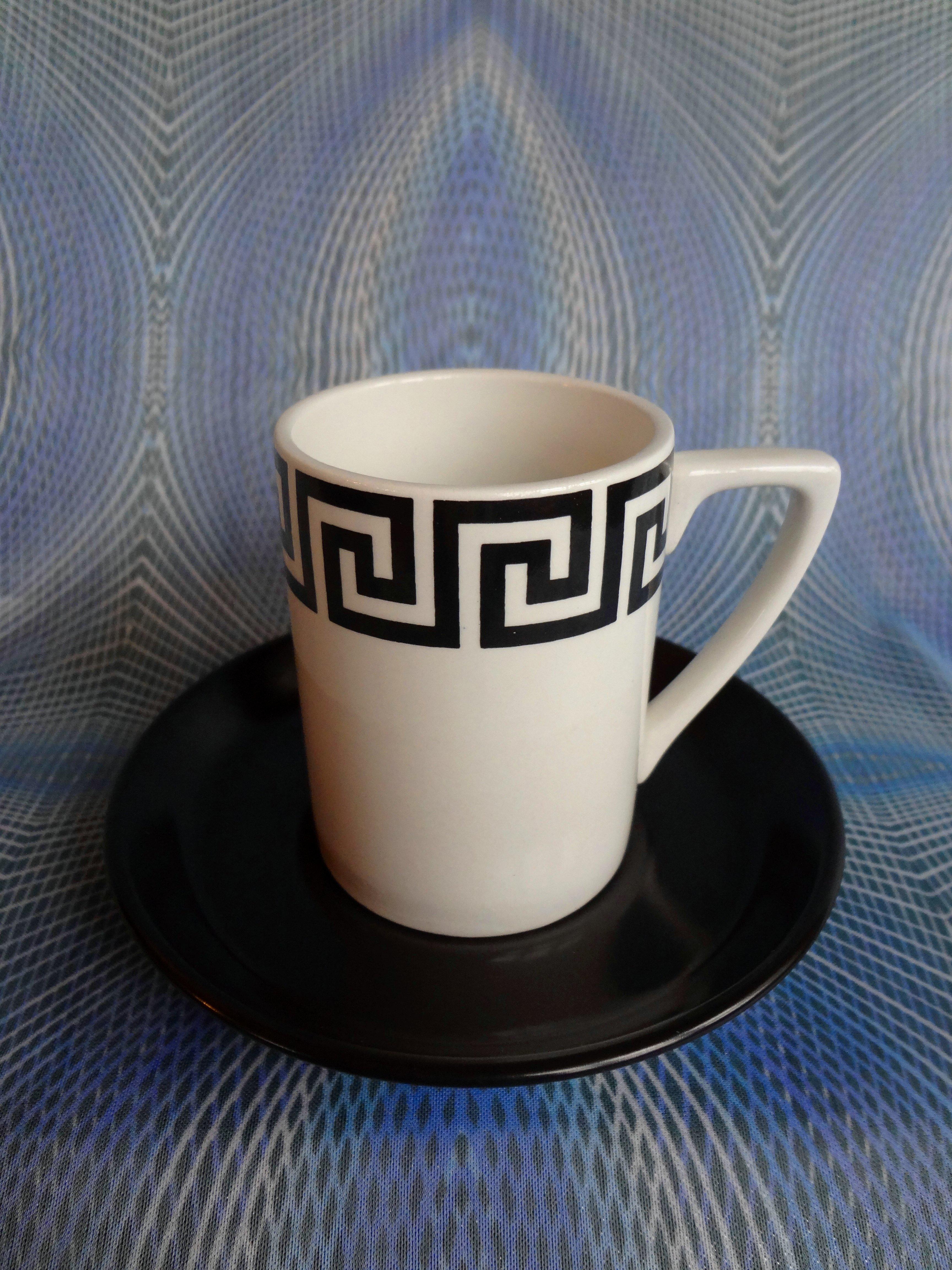 Vintage Portmeirion Pottery Greek Key Coffee Cup Orange Retro 