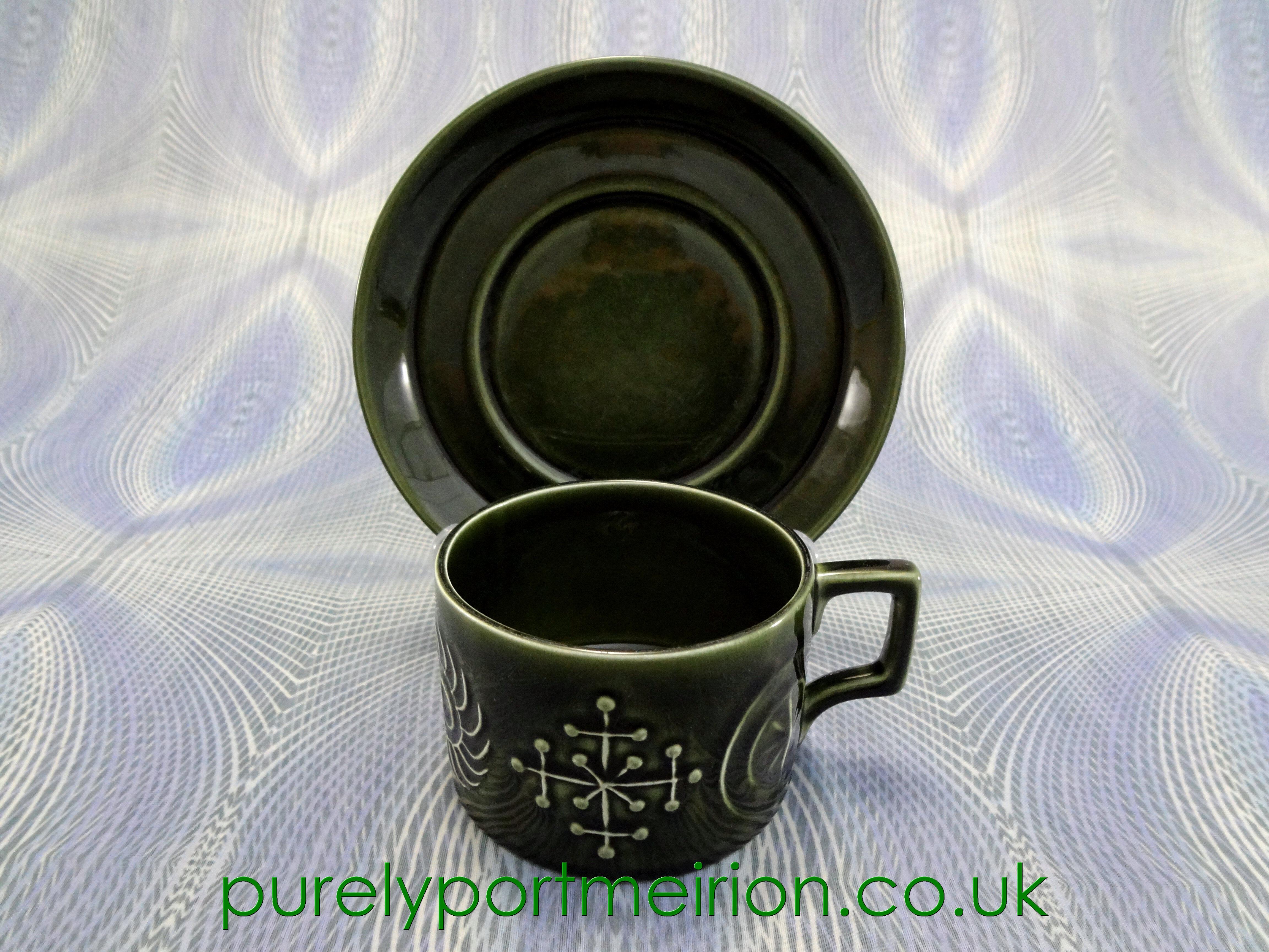Portmeirion Pottery Totem Olive Green Teacup And Saucer, TTO24a