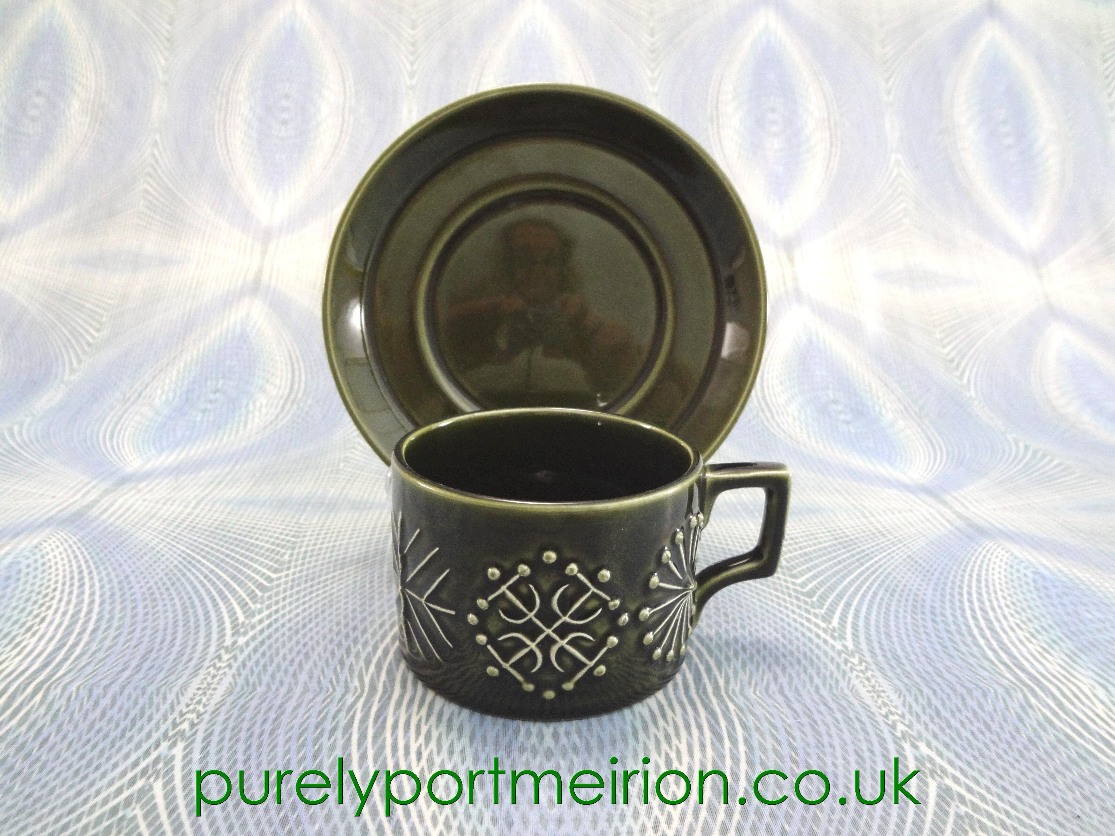 Portmeirion Pottery Totem Olive Green Teacup And Saucer, TTO35