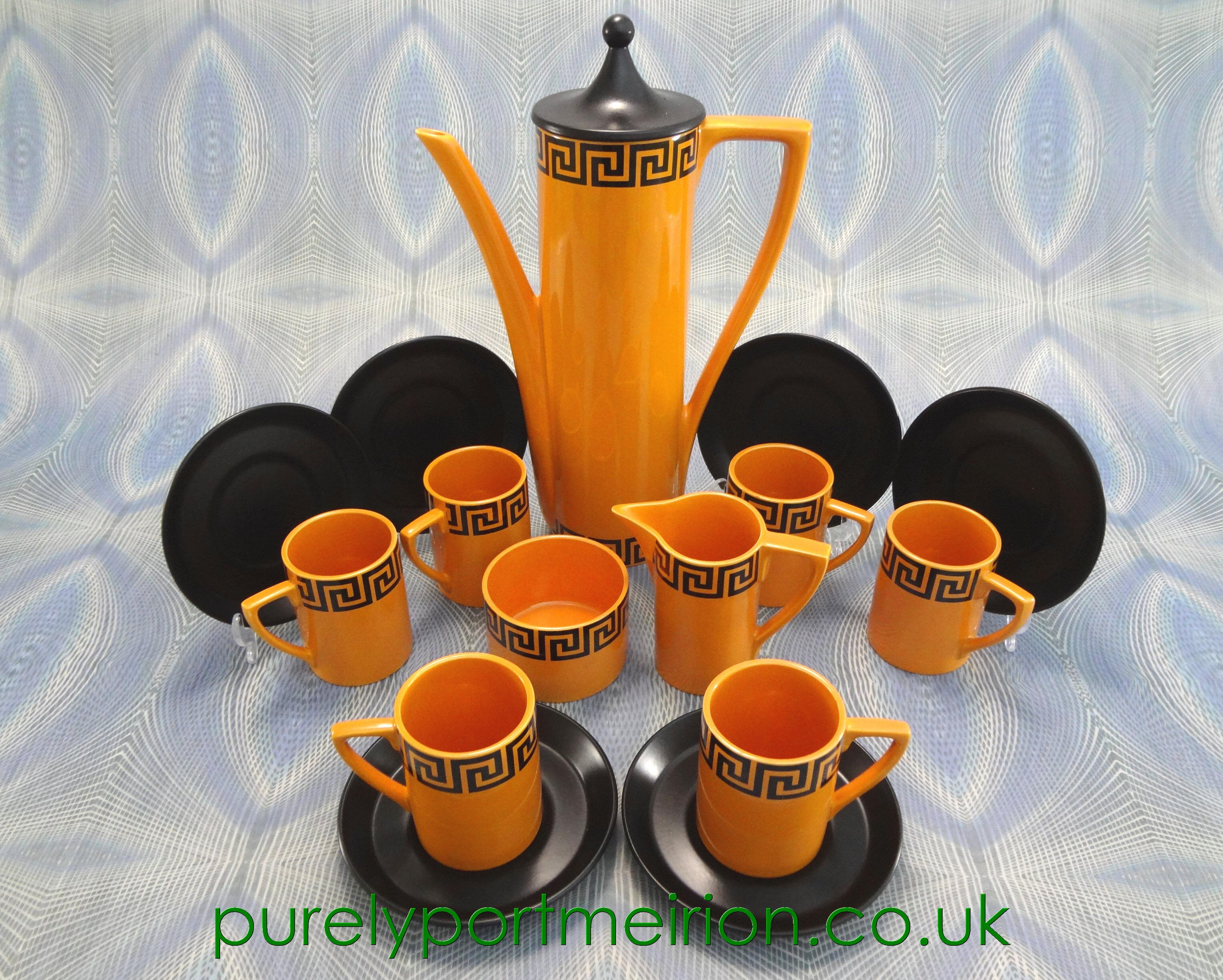 Portmeirion Pottery Cylinder Coffee Set, Orange Greek Key, BKO21