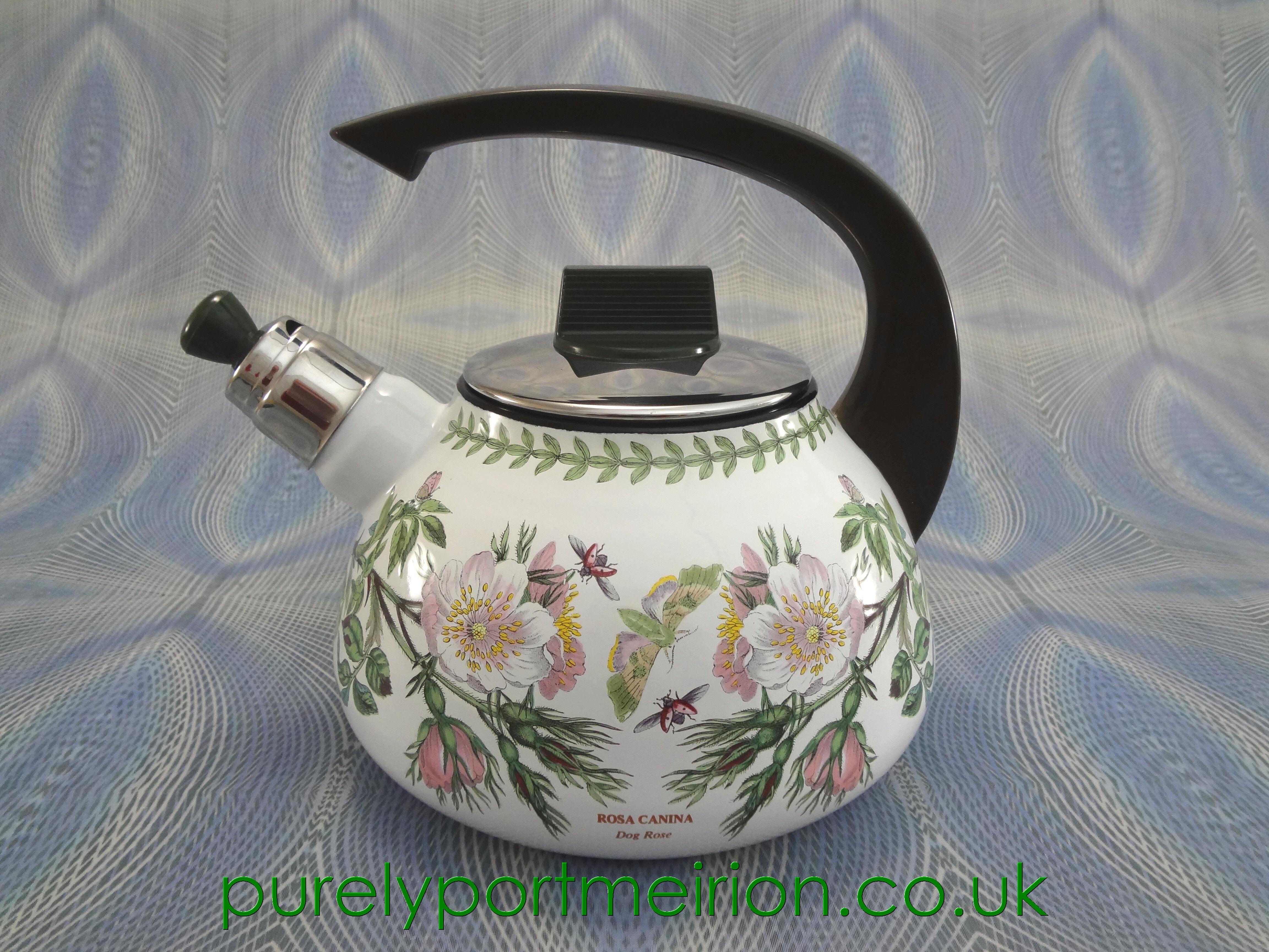 Portmeirion Botanic Garden Enamel Whistling Kettle, Dog Rose, BG1012
