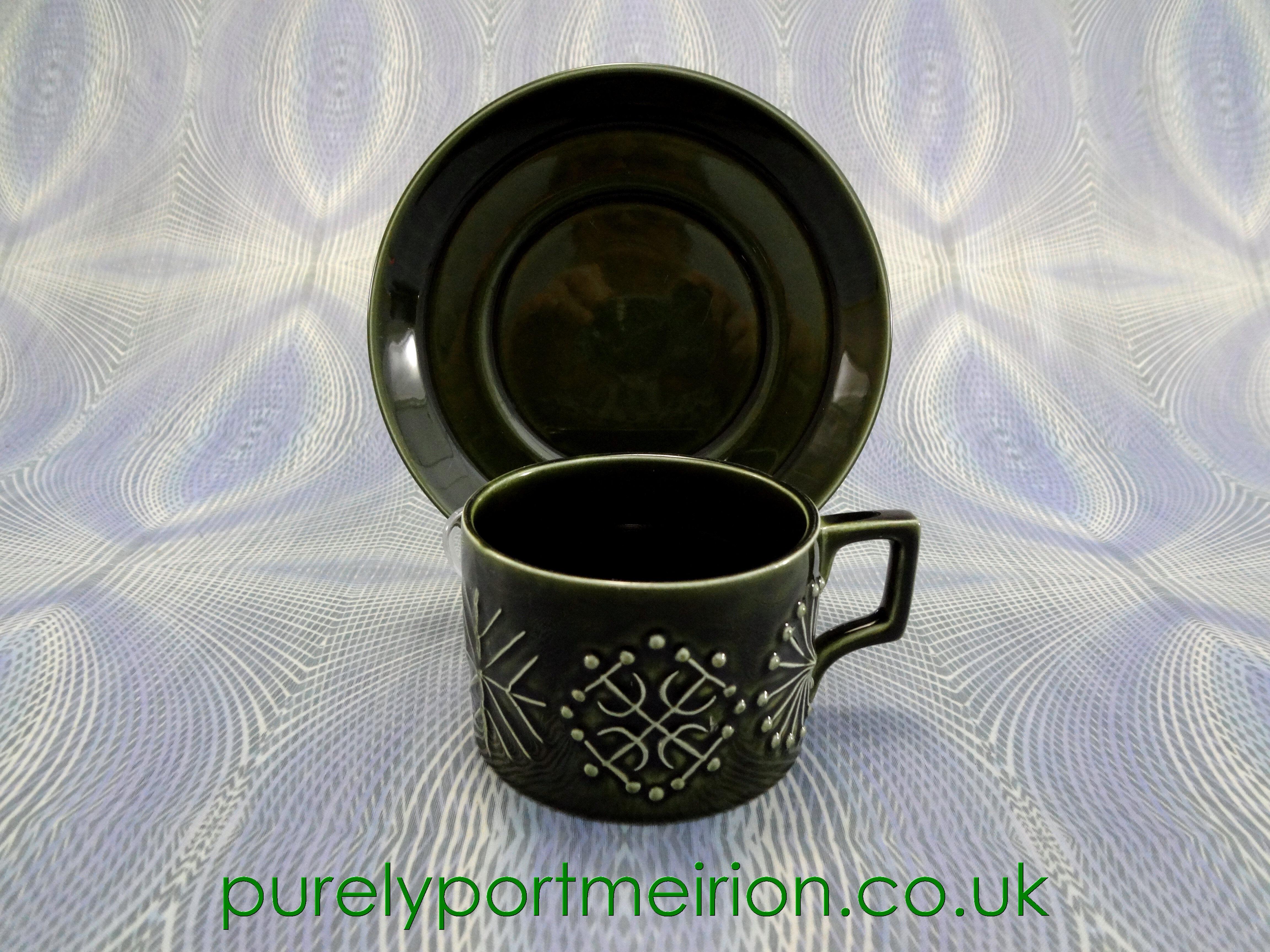 Portmeirion Pottery Totem Olive Green Teacup And Saucer, TTO20-21