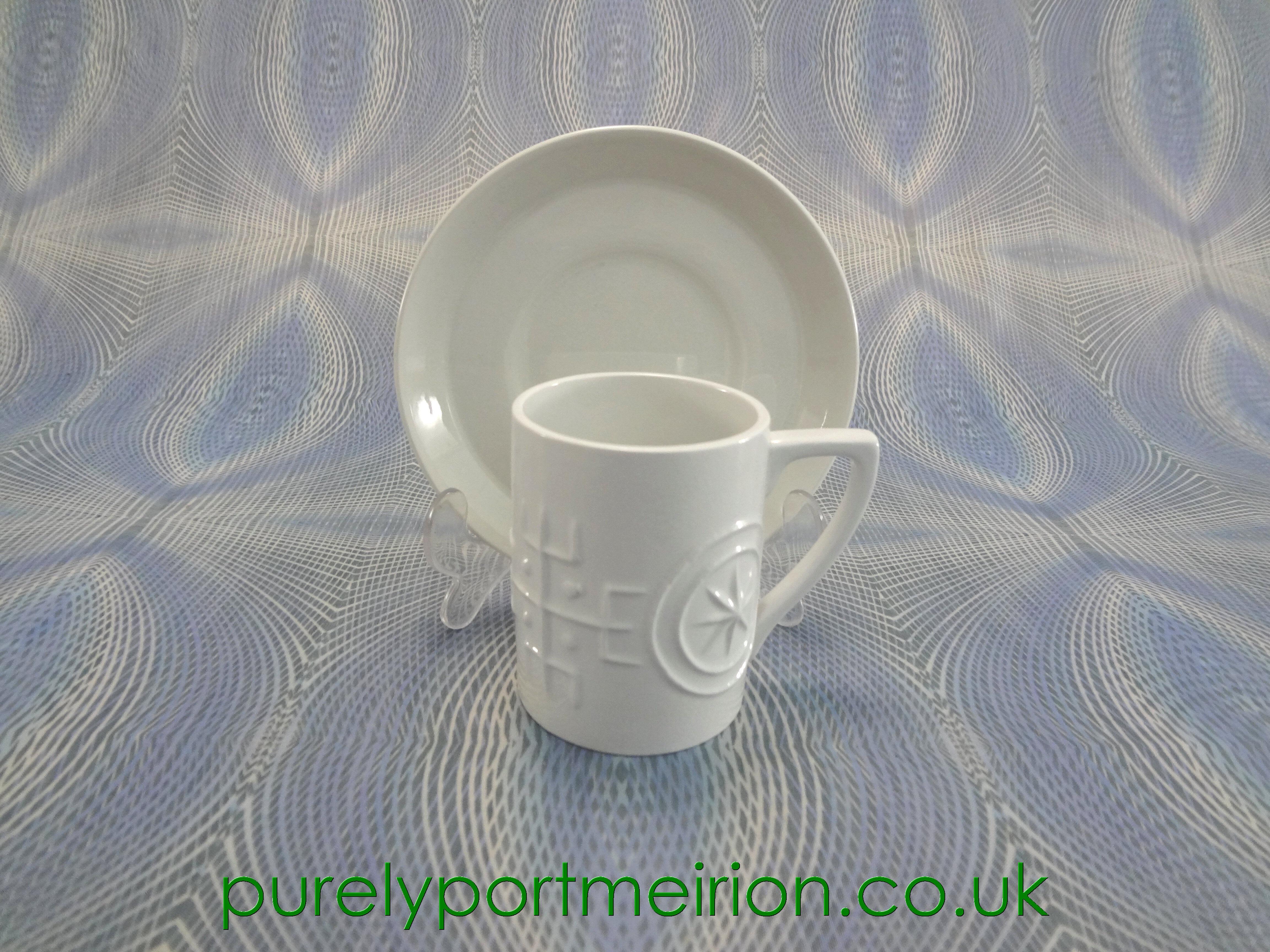 Portmeirion Pottery Totem Shiny White Coffee Cup And Saucer, TTW48