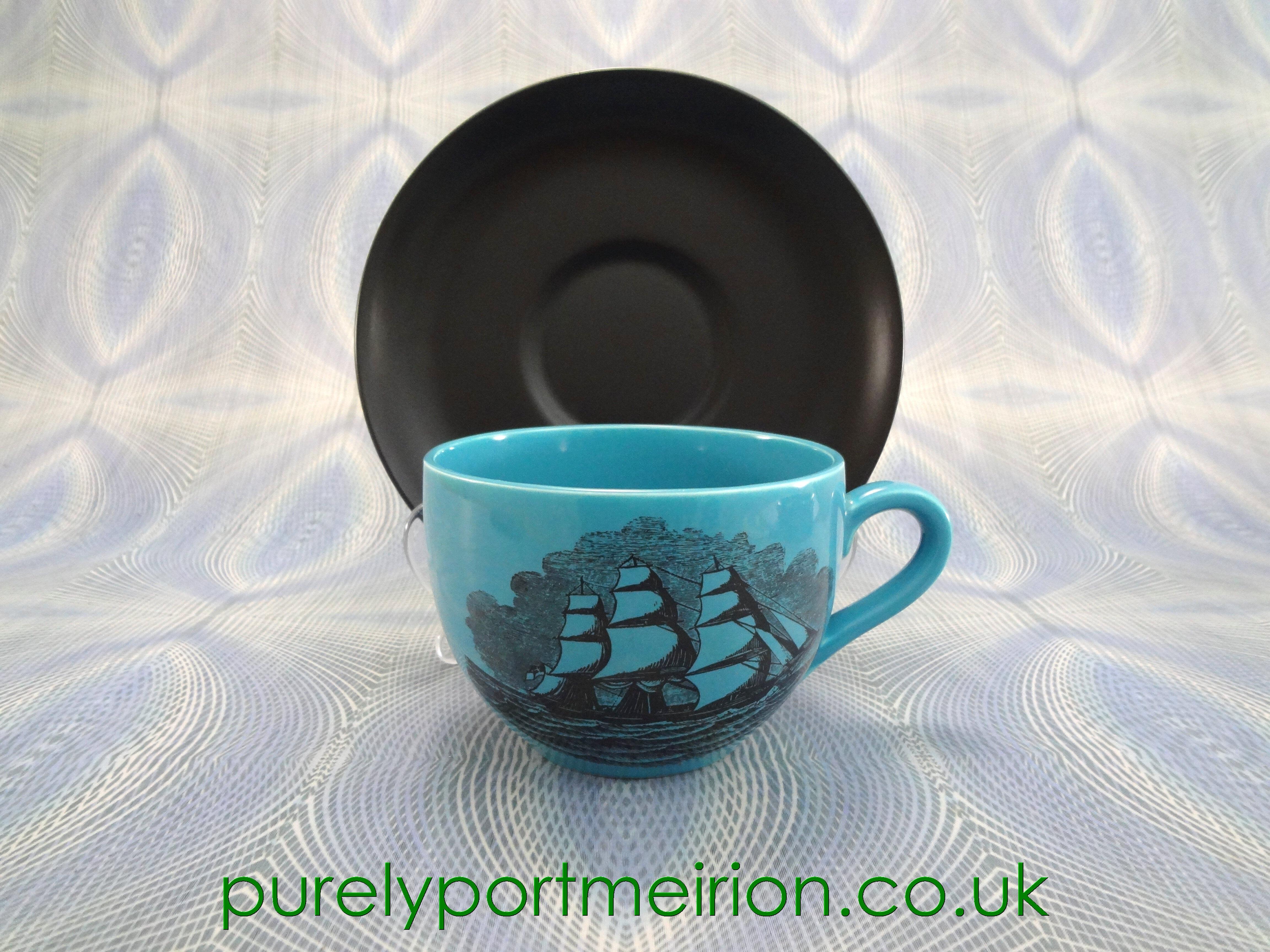 Portmeirion Sailing Ships Vintage Turquoise Jumbo Cup And Saucer, SSS23
