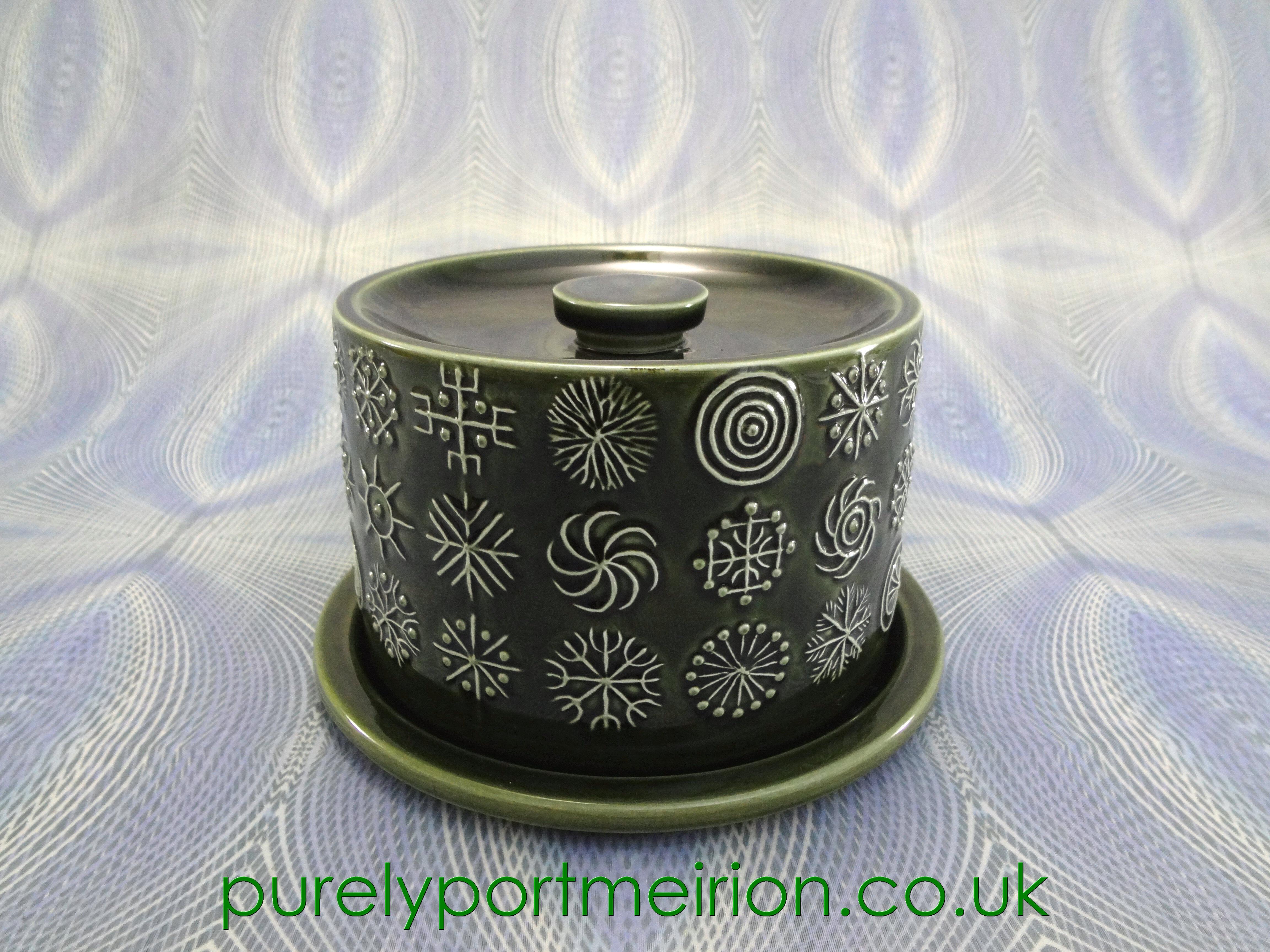 Portmeirion Pottery Totem Olive Green Cheese Dome With Base, TTO3