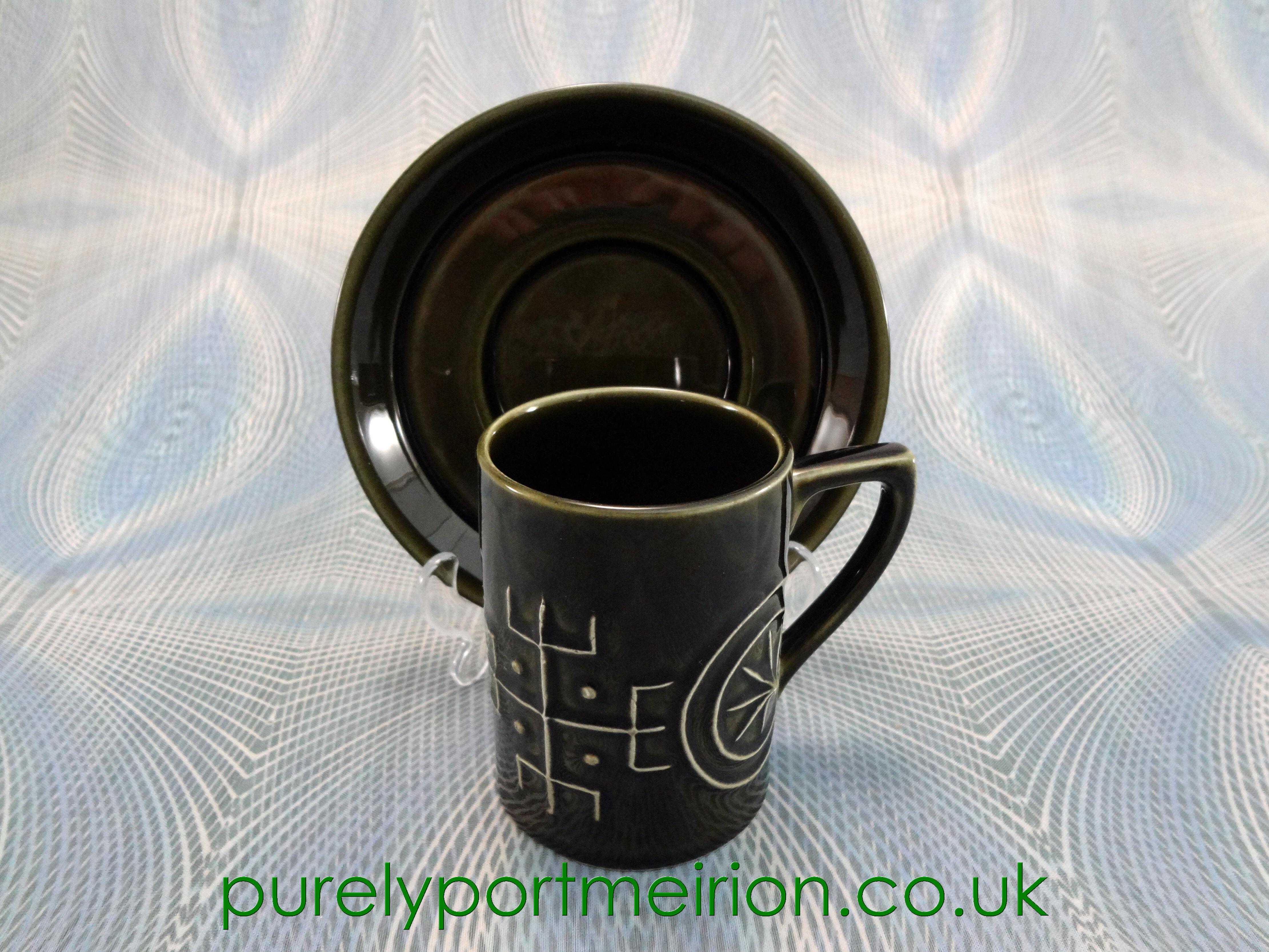 Portmeirion Pottery Totem Olive Green Coffee Cup And Saucer, TTO30