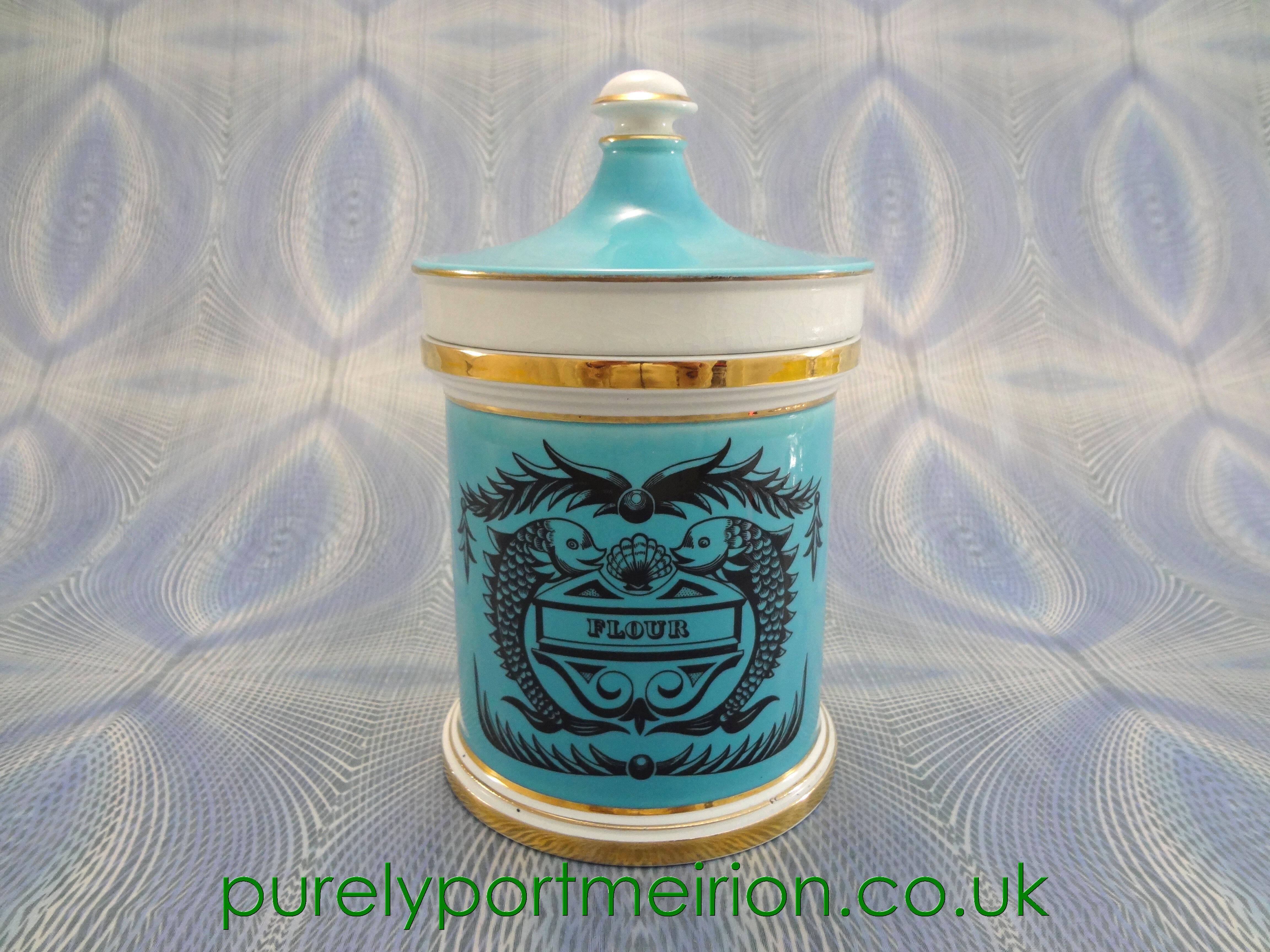 Portmeirion Dolphin Large Apothecary Jar, Flour, Very Rare, Turquoise, D75