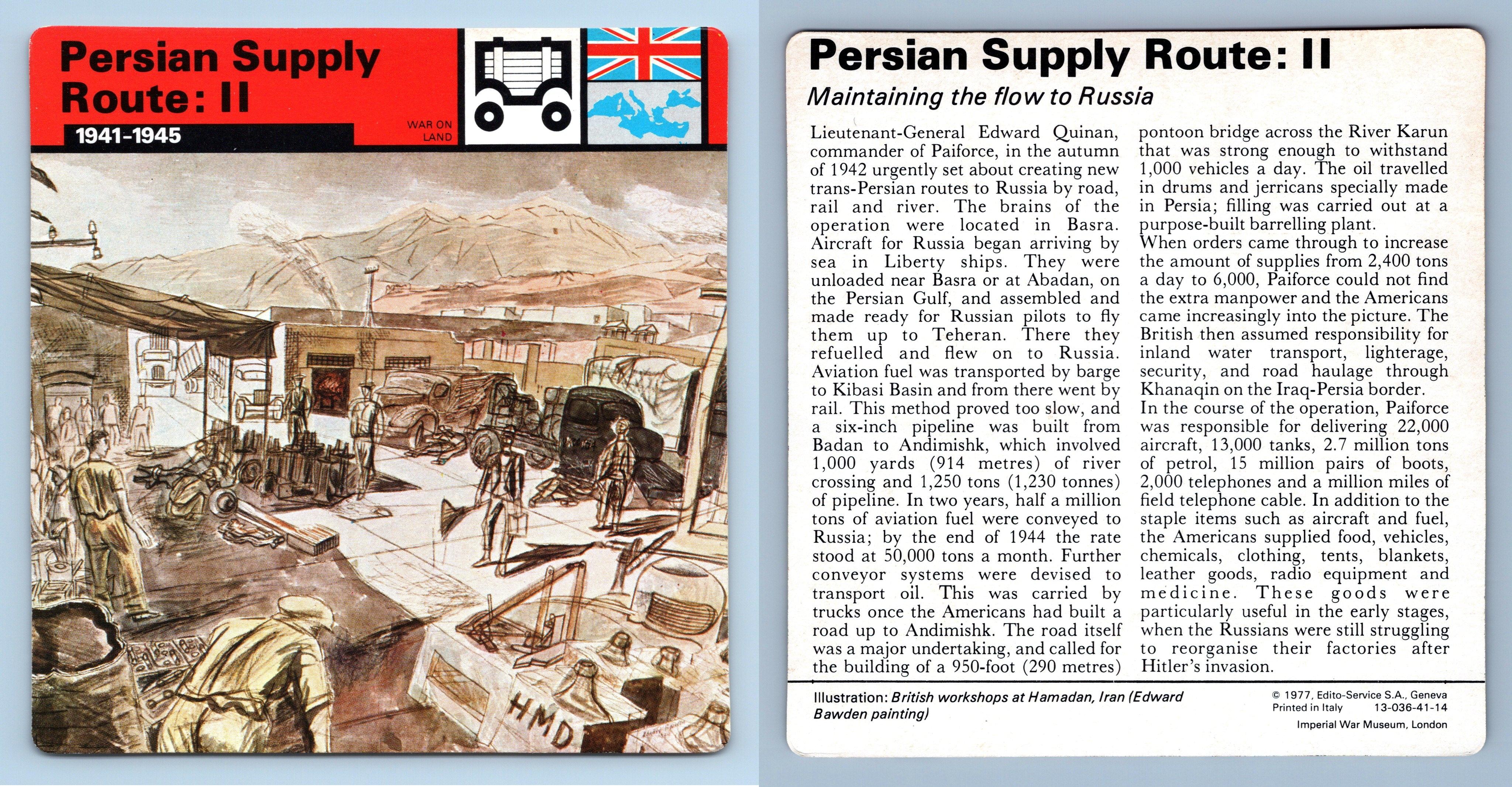 WW2 Edito-Service SA 1977 Card Occupation Of Persia War On Land 1941