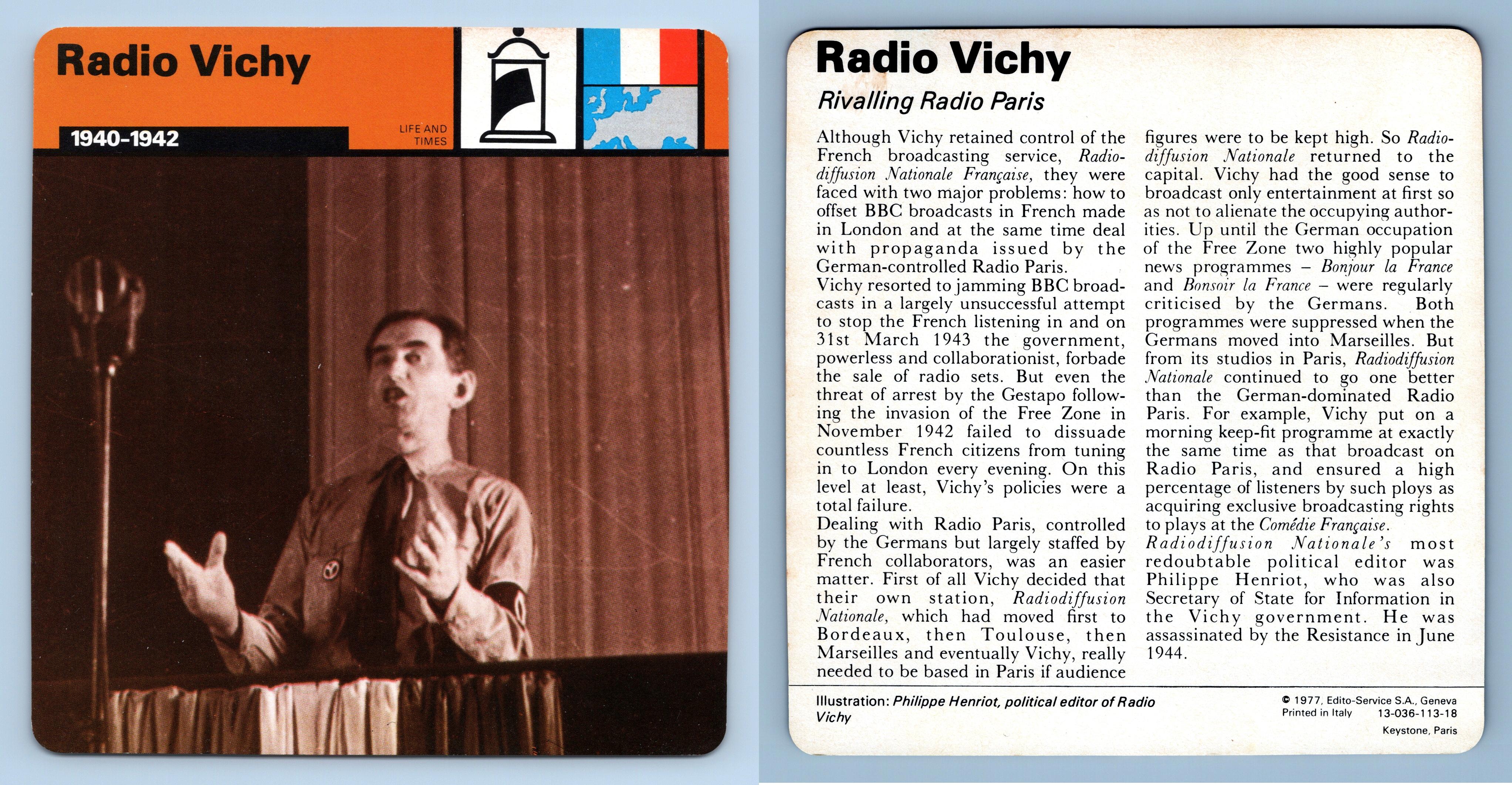 - WW2 Edito-Service SA 1977 Card Ter Vichy Collaboration : I 1940-42 Occ 