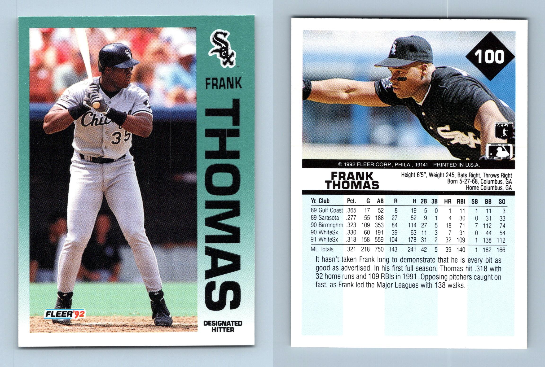 1992 Fleer Frank Thomas #100 Baseball Card