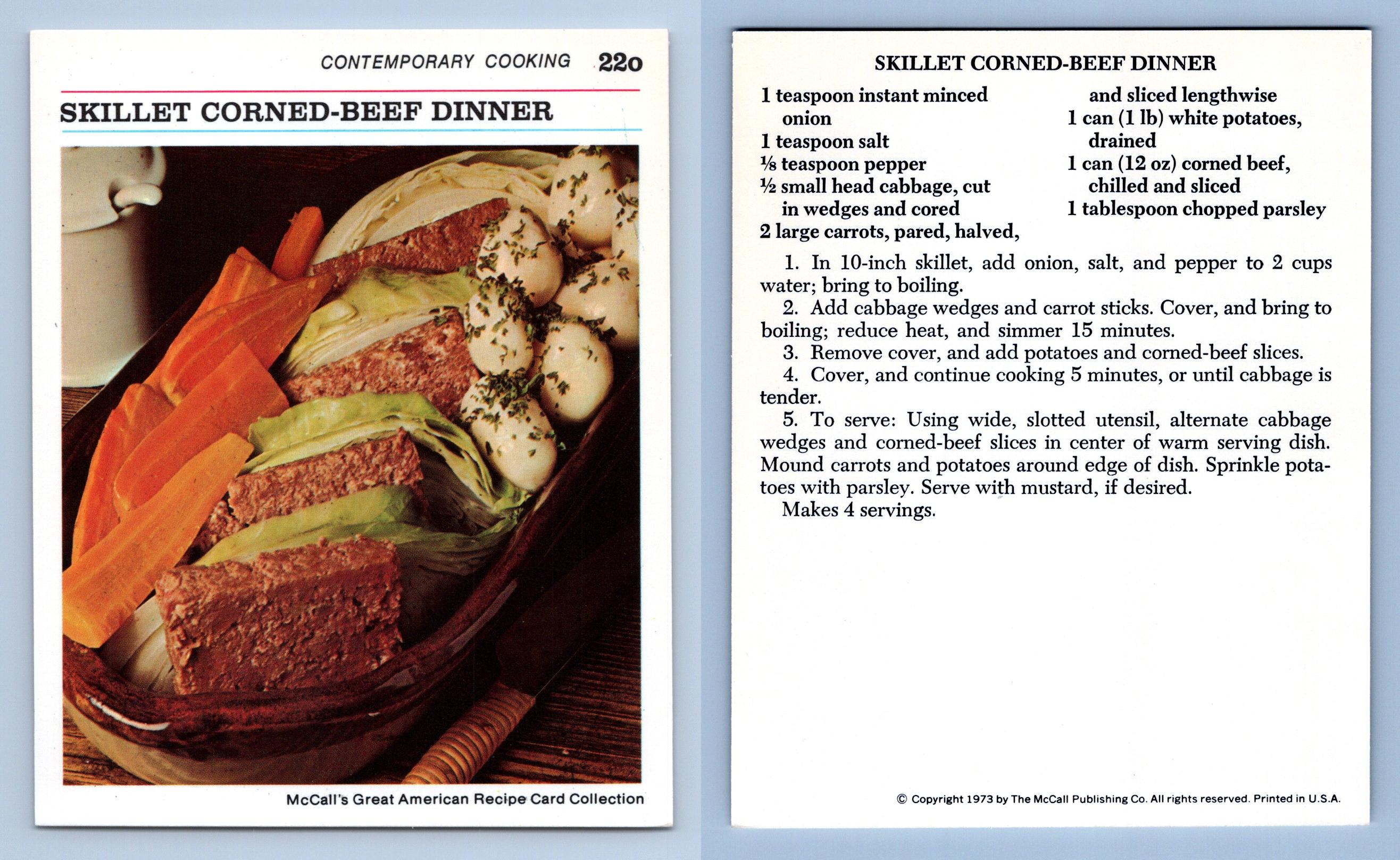 Skillet Corned Beef Dinner 21O Contemporary McCall s Great American Recipe Card