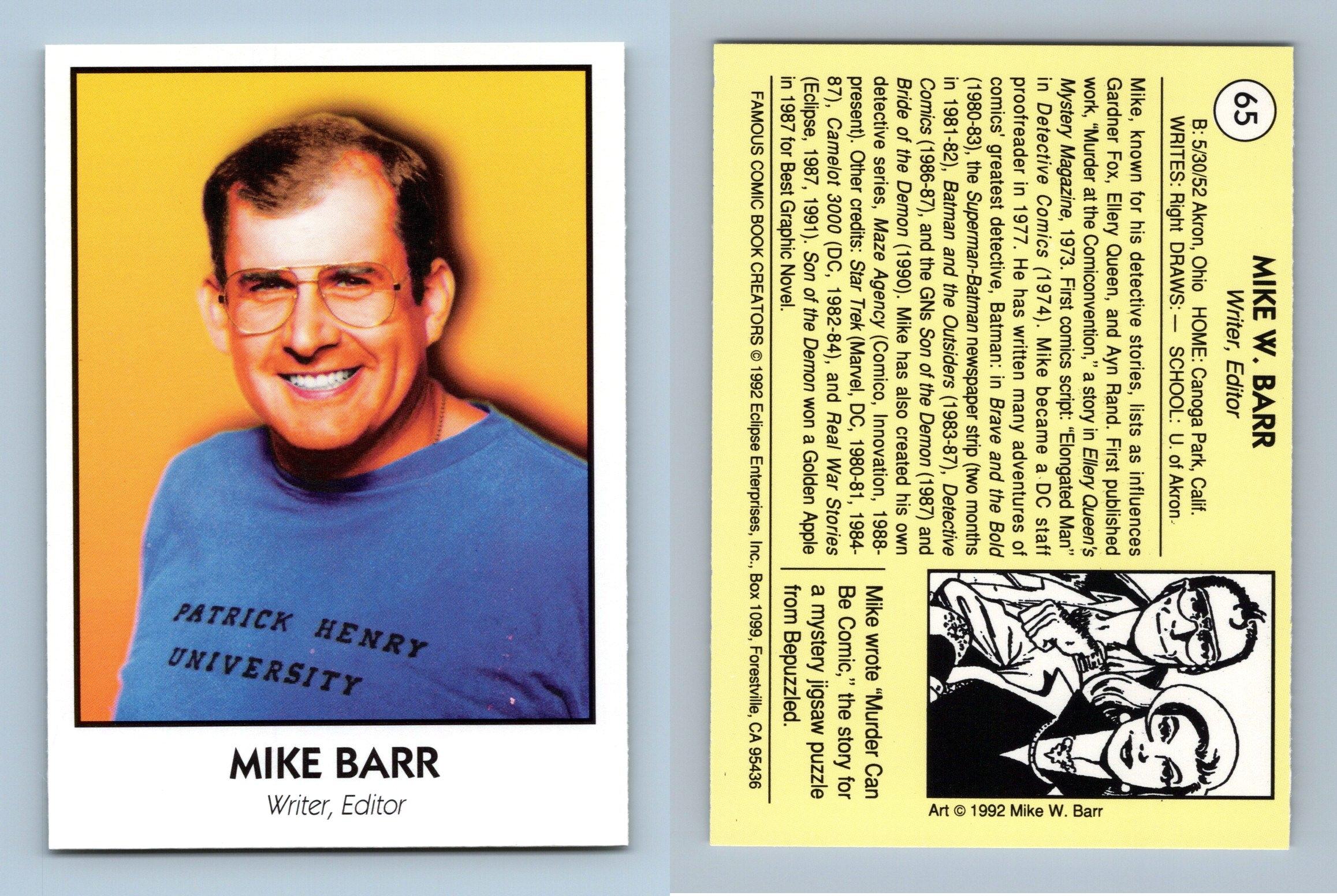 mike-barr-65-famous-comic-book-creators-1992-eclipse-trading-card